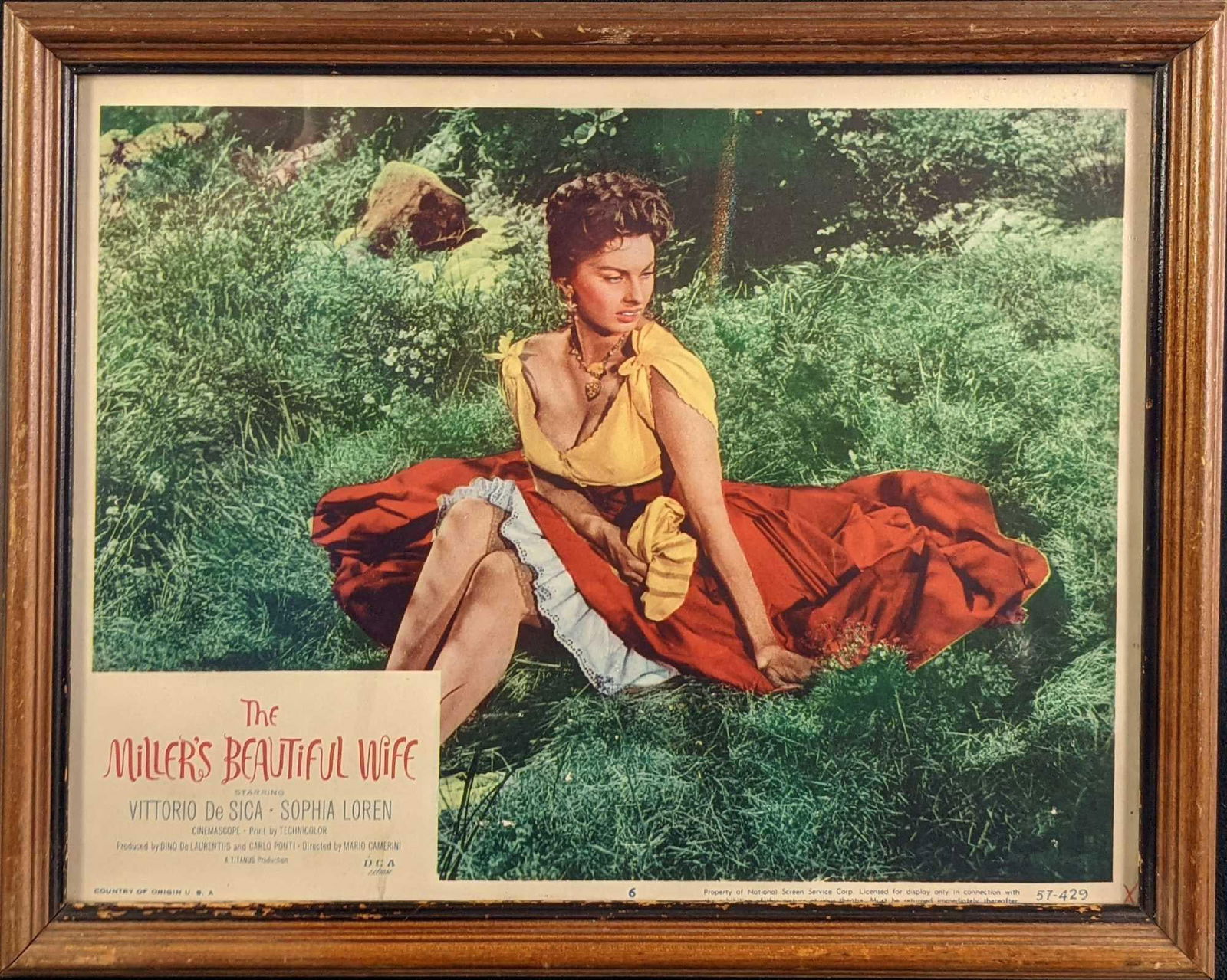 The Miller's Beautiful Wife Sophia Loren Original Lobby Card: The Miller's Beautiful Wife (Sophia Loren) Original 1957 Framed Lobby Card. The framed lobby card is approx 15 1/2" x 1" x 12 1/2" and it weighs 2.19lbs. The lobby card itself is approx 13" x 10 1/2".