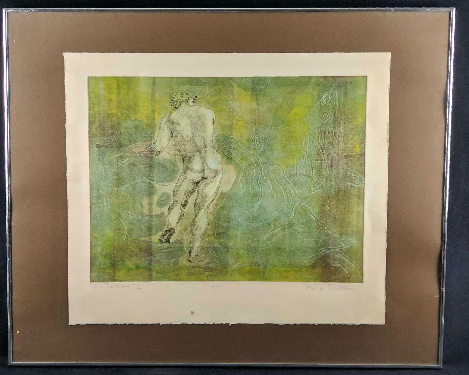 Framed Martin Sudars Artist Proof Dutchman 2 Nude: Here is an artist proof of Martin Sudars' "The Dutchman 2". Print is signed and named by the artist. Based off a watercolor. Framed art is approx 33" x 1" x 27". Print is approx 24" x 20 1/2". F