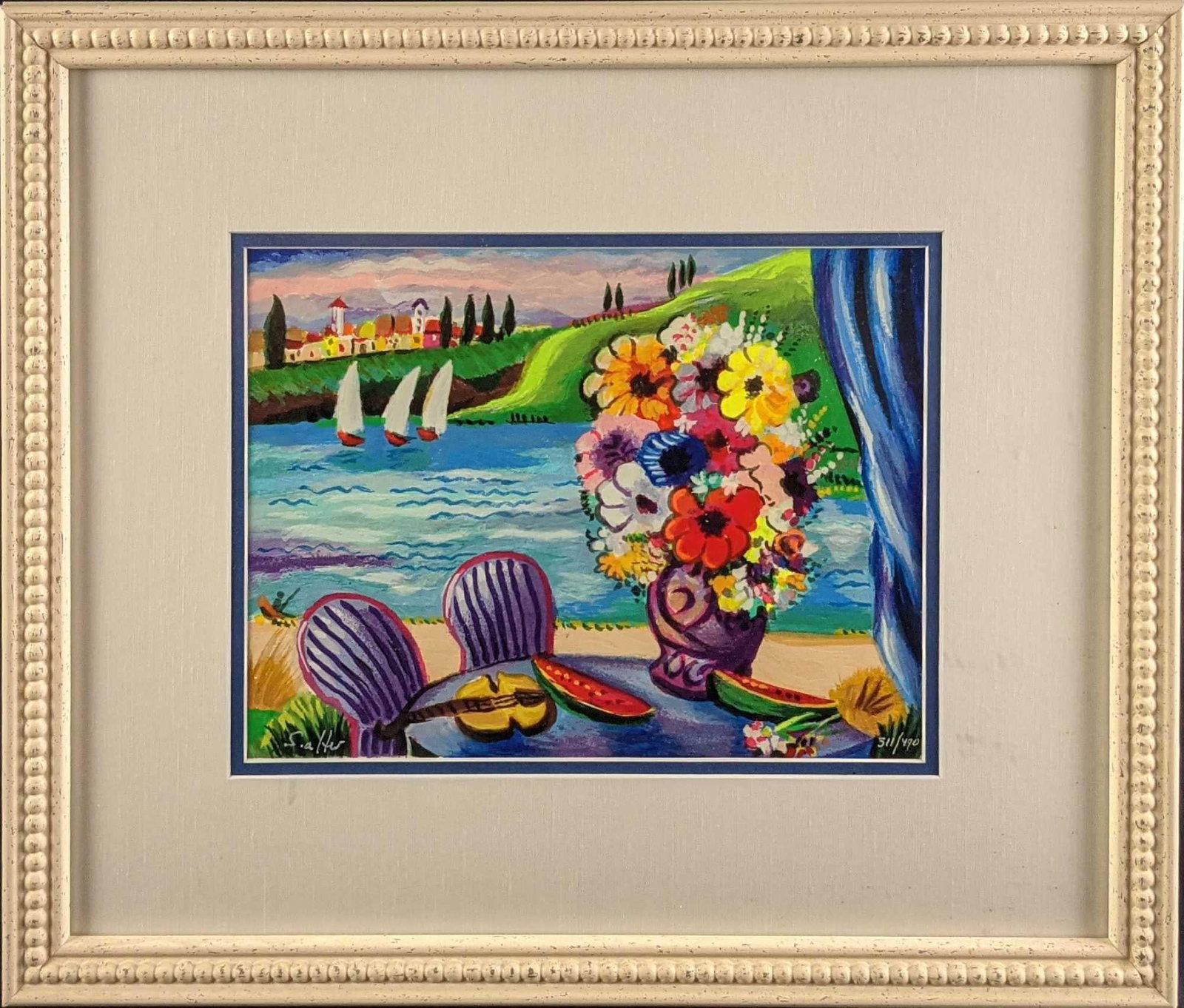 Framed Shlomo Alter Hand Signed LE Serigraph "By The Lake": Artist Hand Signed and Numbered Limited Edition Serigraph on Paper. Shlomo Alter's "By The Lake". This one is #311 out of #490. The framed print is approx 20" x 1" x 17" and it