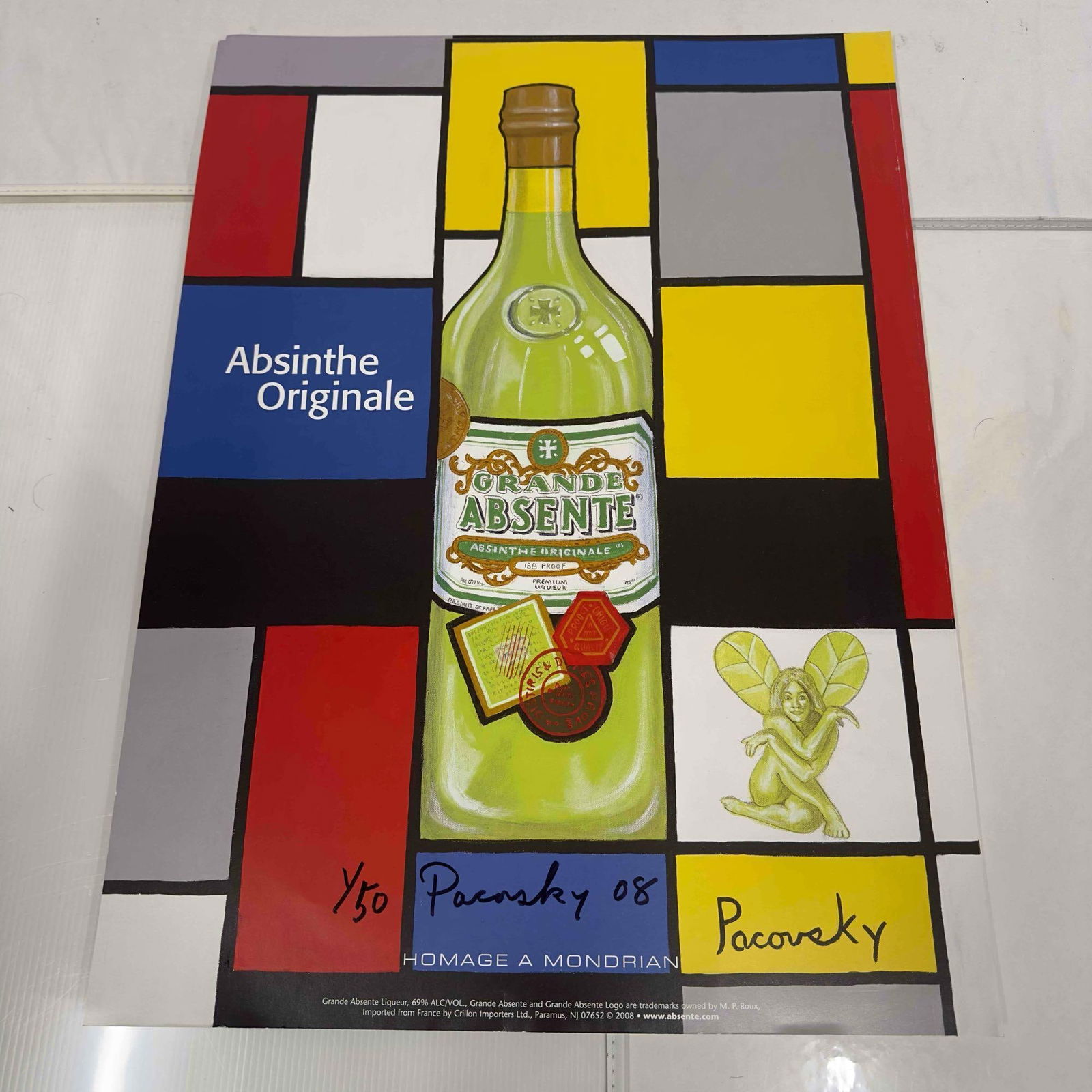 Absinthe Refined Ad Poster Homage A Mondrian by John Pacovsky Hand Signed and Numbered 36: Absinthe Refined Ad Poster Homage A Mondrian by John Pacovsky Hand Signed and Numbered 36. This set includes thirty six (36) hand signed and numbered posters by John Pacovsky. Limited Edition 50, from