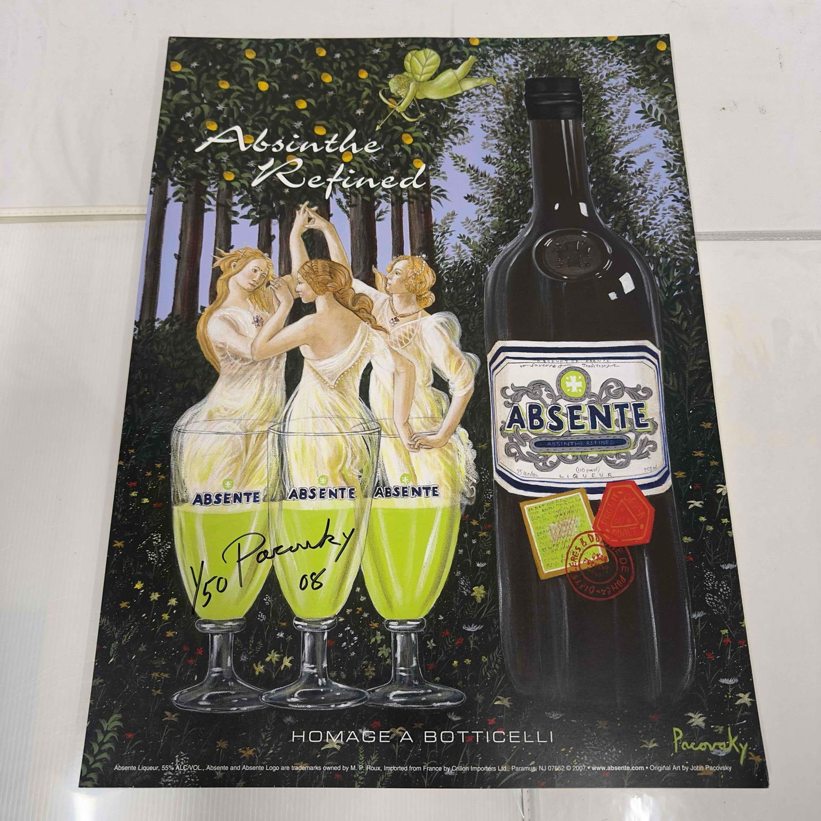Absinthe Refined Ad Poster Homage A Bottcell by John Pacovsky Hand Signed and Numbered Set Lot of 49: Absinthe Refined Ad Poster Homage A Bottcell by John Pacovsky Hand Signed and Numbered Set Lot of 49. This set includes forty nine (49) hand signed and numbered posters by John Pacovsky. Limited Editi