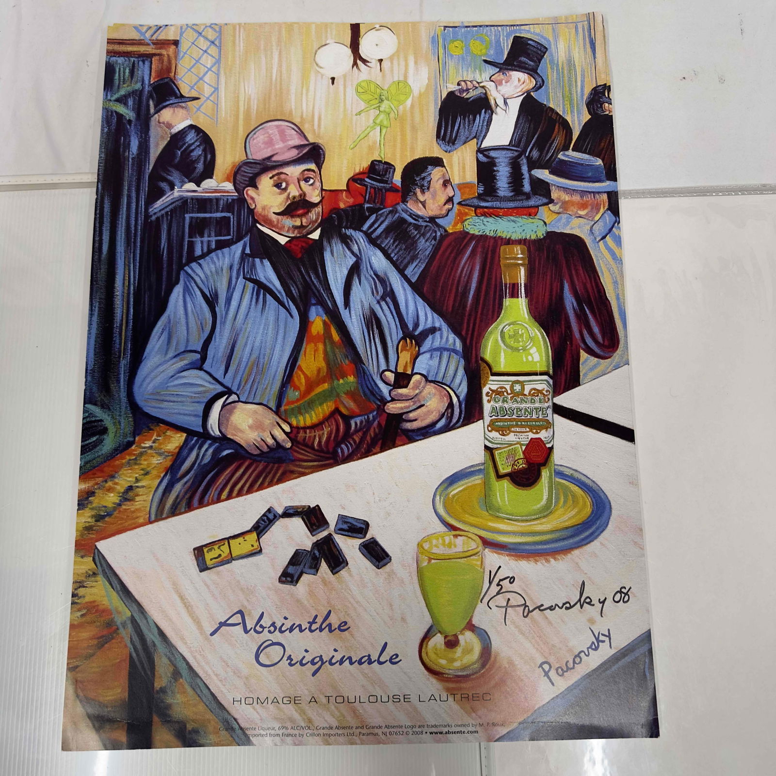 Absinthe Refined Ad Poster Homage A Toulouse Lautrec by John Pacovsky Hand Signed and Numbered 39: Absinthe Refined Ad Poster Homage A Toulouse Lautrec by John Pacovsky Hand Signed and Numbered 39. This set includes thirty nine (39) hand signed and individually numbered posters by John Pacovsky. Li