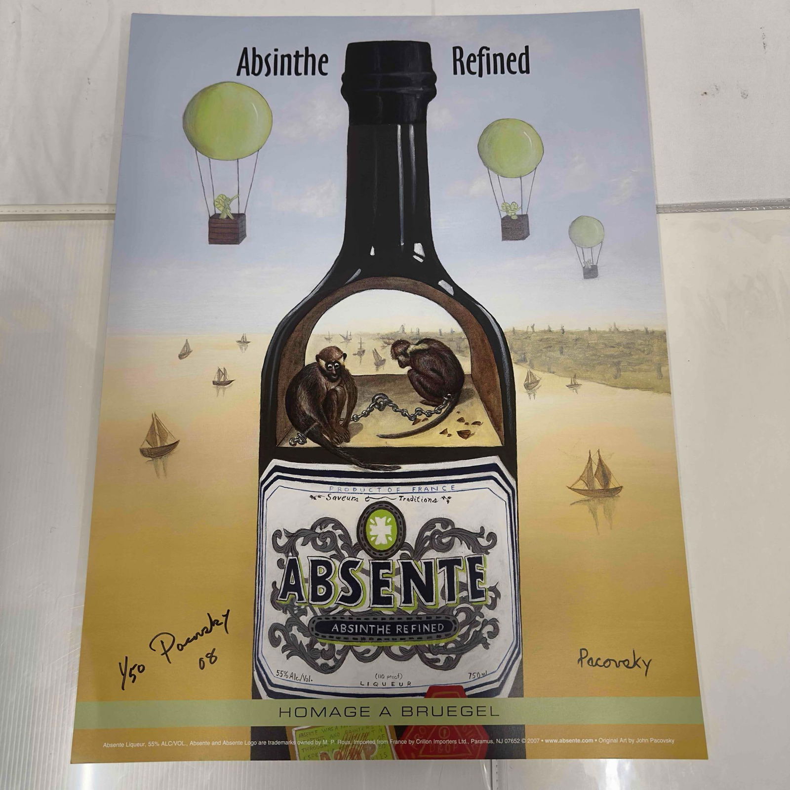 Absinthe Refined Ad Poster Homage A Bruegel by John Pacovsky Hand Signed and Numbered 47 Posters: Absinthe Refined Ad Poster Homage A Bruegel by John Pacovsky Hand Signed and Numbered 47 Posters. This set includes forty seven (47) hand signed and individually numbered posters by John Pacovsky. Lim