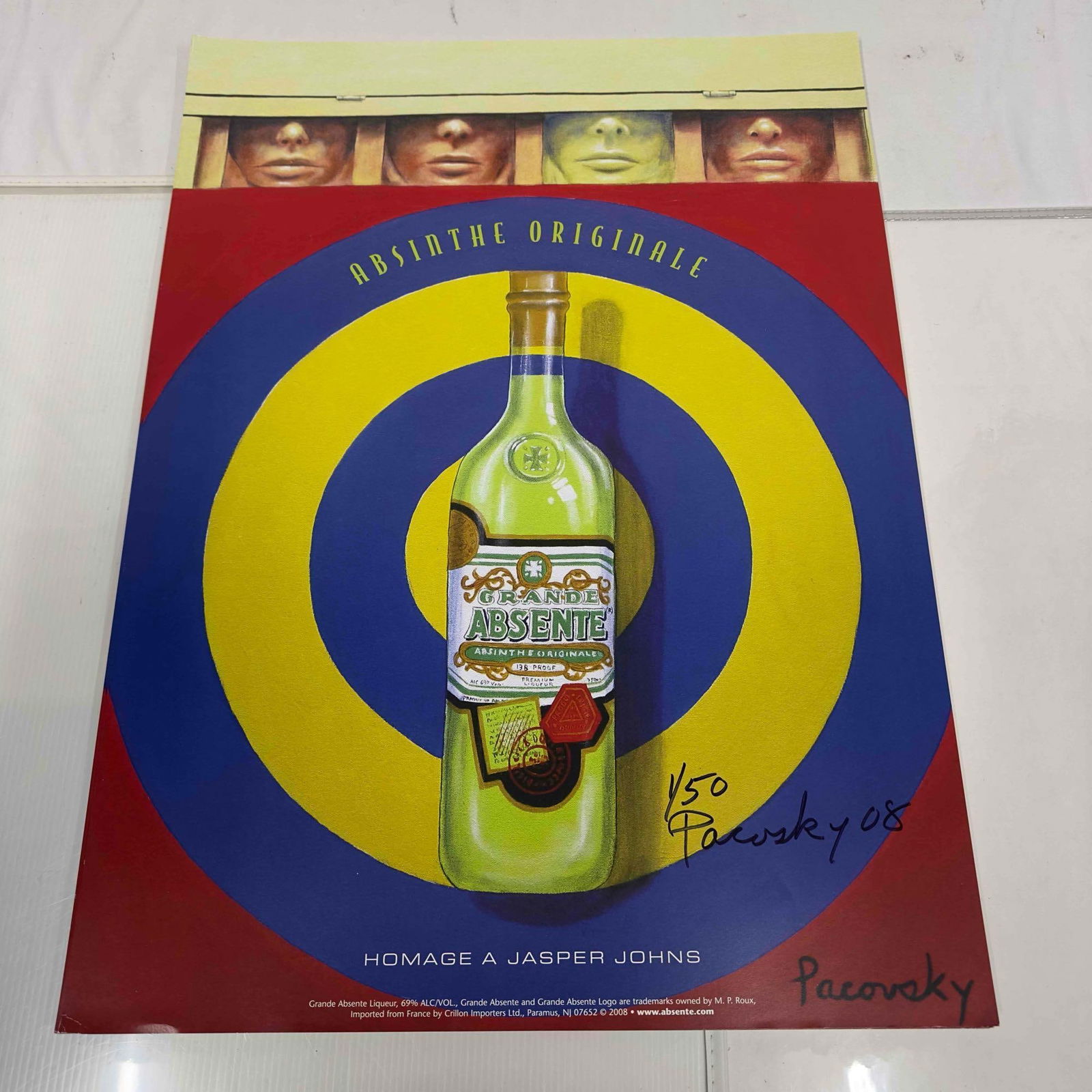 Absinthe Refined Ad Poster Homage A Jasper Johns by John Pacovsky Hand Signed Numbered 37 Posters: Absinthe Refined Ad Poster Homage A Jasper Johns by John Pacovsky Hand Signed Numbered 37 Posters. This set includes thirty seven (37) hand signed and individually numbered posters by John Pacovsky. L
