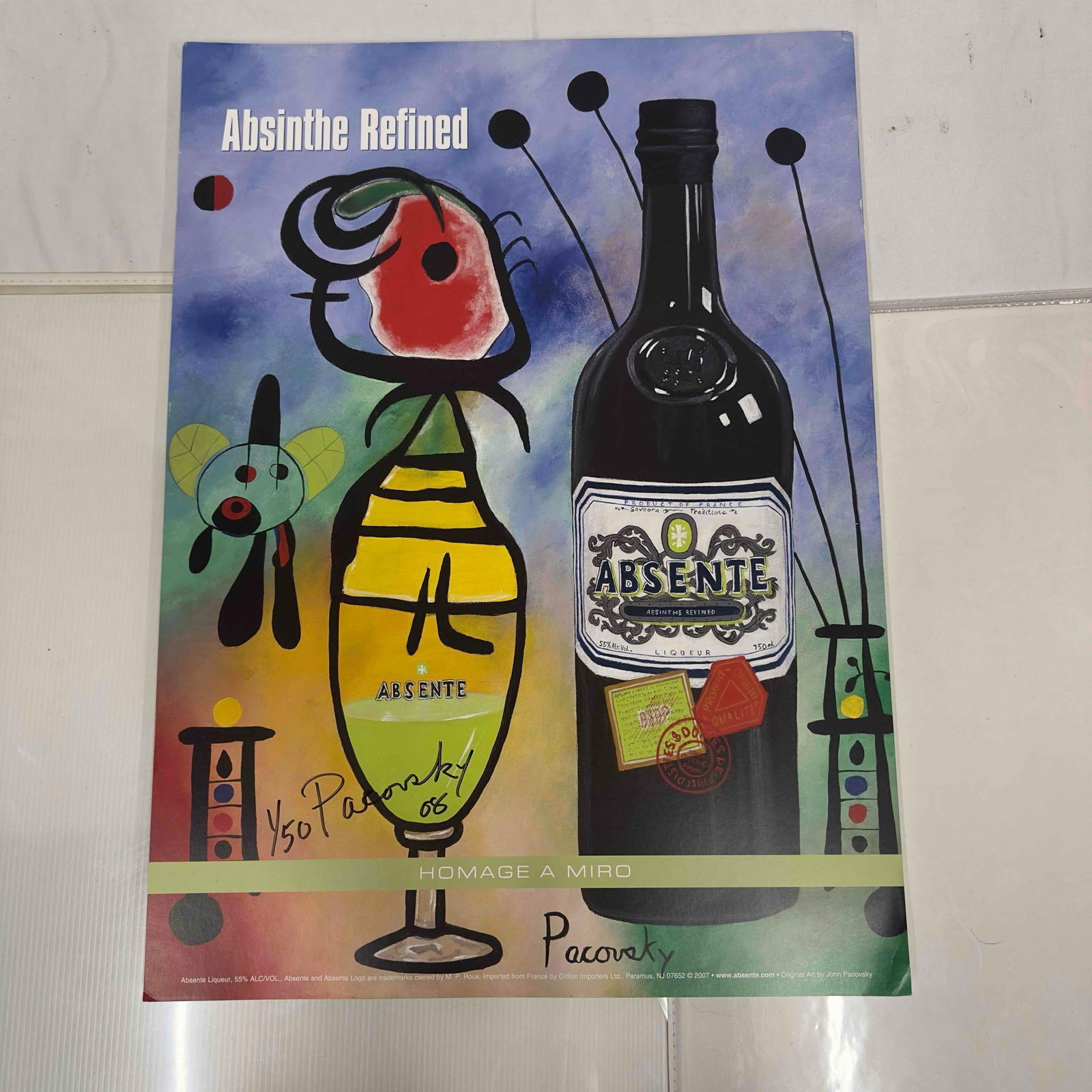 Absinthe Refined Ad Poster Homage A Miro by John Pacovsky Hand Signed Numbered Full Set 50 Posters: Absinthe Refined Ad Poster Homage A Miro by John Pacovsky Hand Signed Numbered Full Set 50 Posters. This set includes fifty (50) hand signed and individually numbered posters by John Pacovsky. Limited