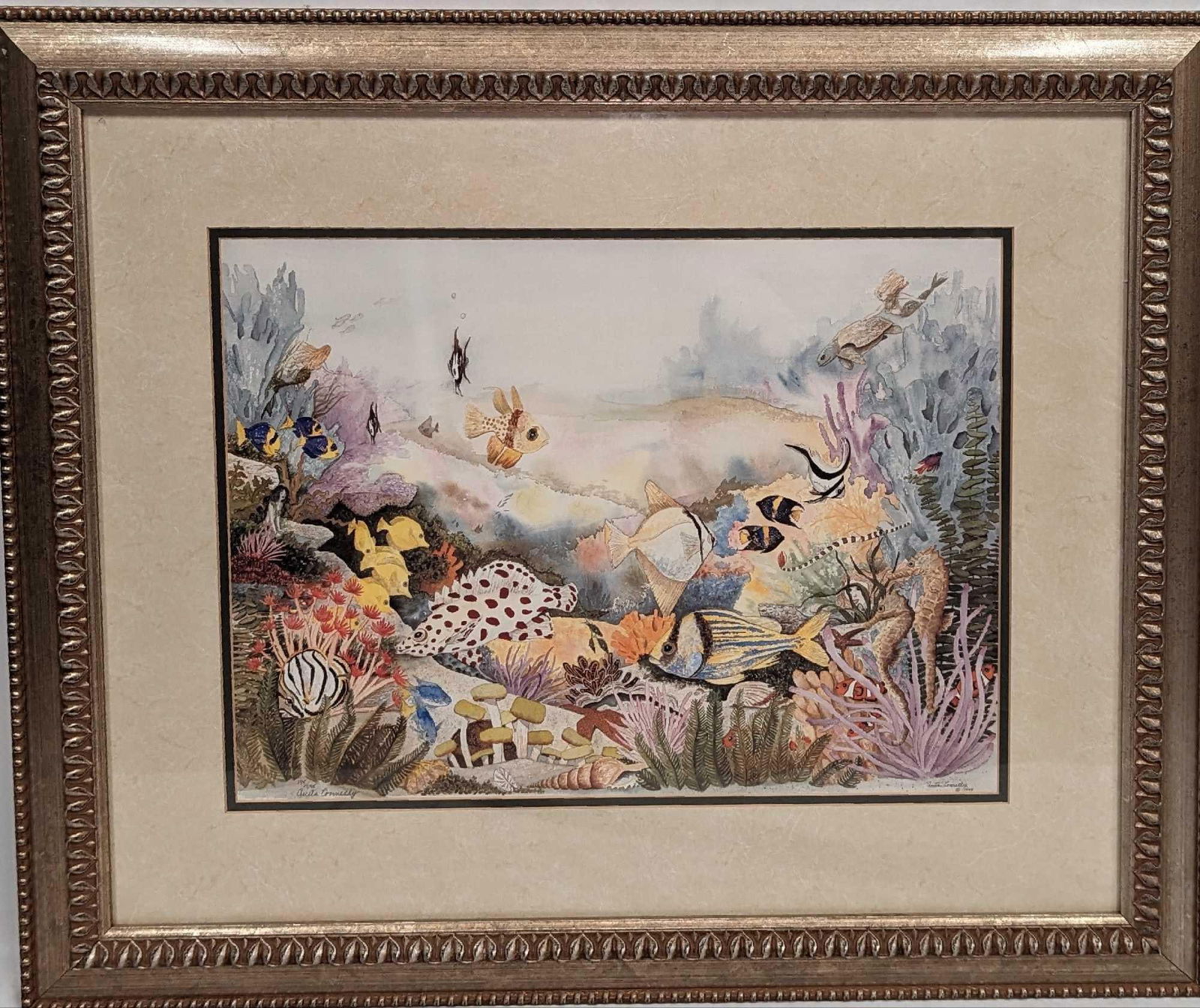 Framed S&N Anita Connelly Underwater Fish Print: Framed S&N Anita Connelly Underwater Fish Print. The framed print is approx 29 1/2" x 1" x 24 1/4" and it weighs 9.30 lbs. This one is #195 out of #595. The print was signed and numbered by the artist