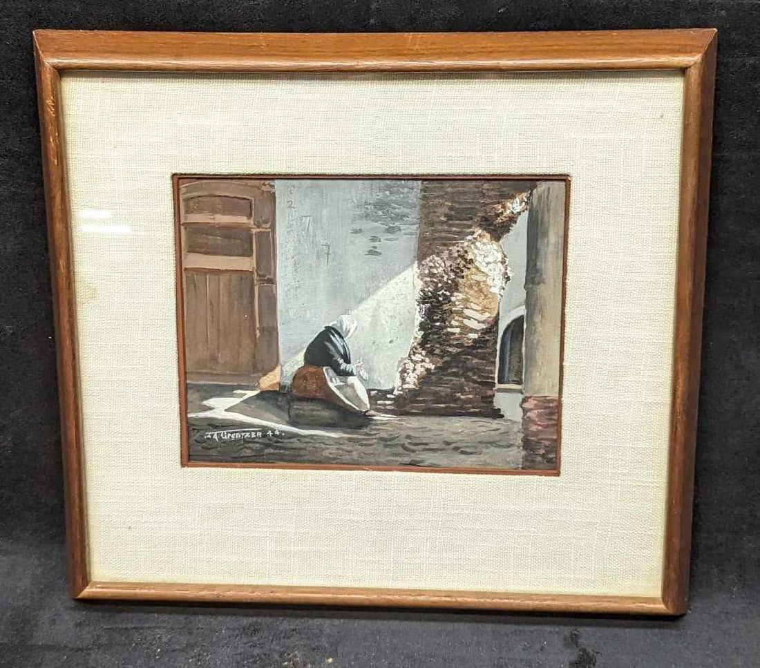 Vintage Original Watercolor On Board Old Lady: Vintage Original Watercolor On Board Old Lady. This is approx 12 1/4" x 1 1/8" x 11 1/4" and it weighs .1.40lb, The original was signed by the artist on the bottom left. The matting has so