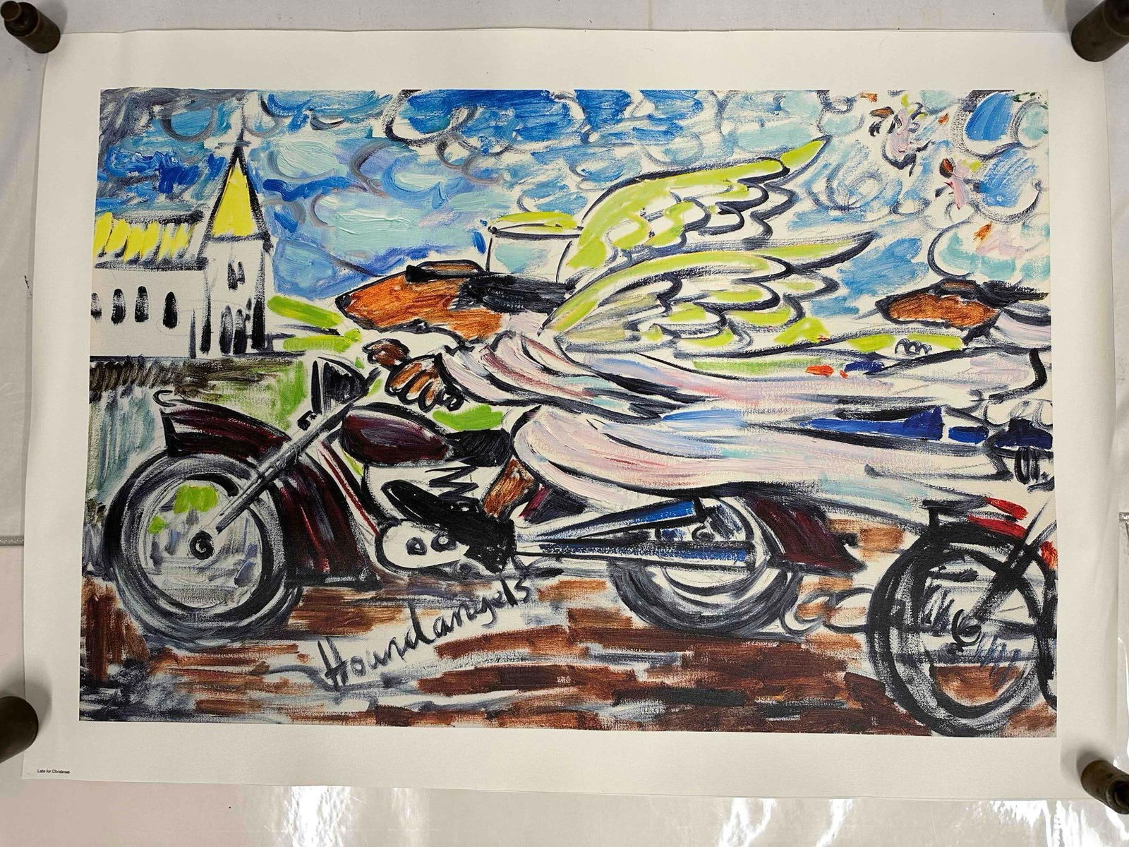 Lonely Dog Ivan Clarke Late for Christmas Medium Giclee on Canvas Houndangels: Lonely Dog Ivan Clarke Late for Christmas Medium Giclee on Canvas Houndangels. Giclee on canvas print titled Late for Christmas by Ivan Clarke. This medium (33" x 21 3/4") art piece is a high