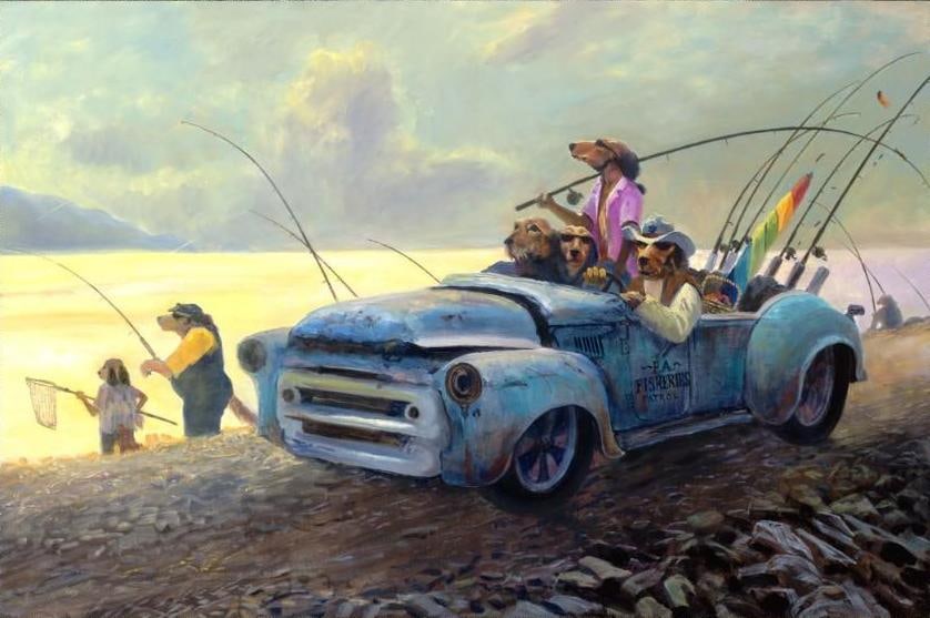 S&N Ivan Clarke "Port Alveridge Fisheries Patrol" Medium Giclée: S&N Ivan Clarke "Port Alveridge Fisheries Patrol" Medium Giclée Signed and numbered giclee on canvas print of Port Alveridge Fisheries Patrol by Ivan Clarke. Comes in the original tube w