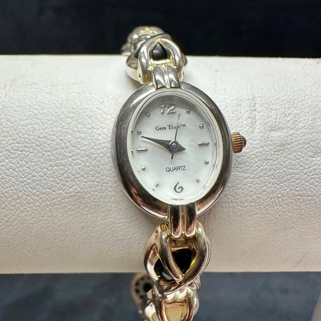 Sterling Silver Watch Onyx & Mother of Pearl Bracelet: This piece of jewelry has been tested and researched prior to listing. Please view all our pictures they are part of our description. DETAILS: Metal - Sterling Silver Color - Silver Stones - none Hal