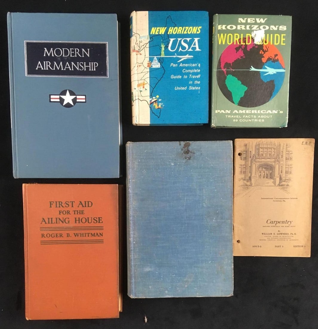 Lot of Six Vintage books: Lot of Six Vintage books. This set of books is in condition. The pages have some yellowing from age. This lot contains: New Horizons World Guide - 6.25" L x 4.5" W New Horizons USA - 6.25"