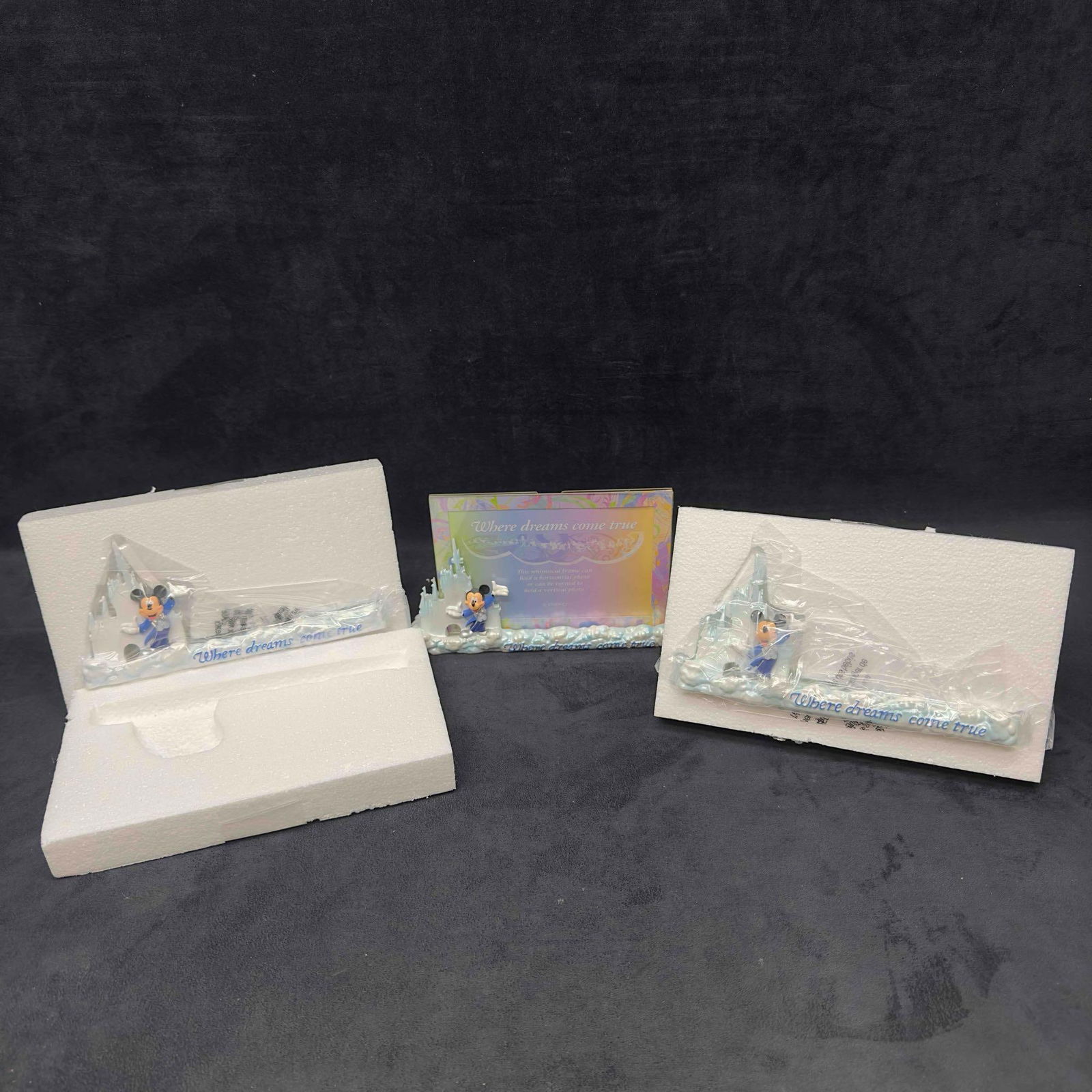 Disney Parks Mickey Mouse Where Dreams Come True 4"x 6" Photo Frame Set of Three: Disney Parks Mickey Mouse Where Dreams Come True 4"x 6" Photo Frame Set of Three. These frames have a photo size area 4" x 6” for pictures. Two of these frames are new with original