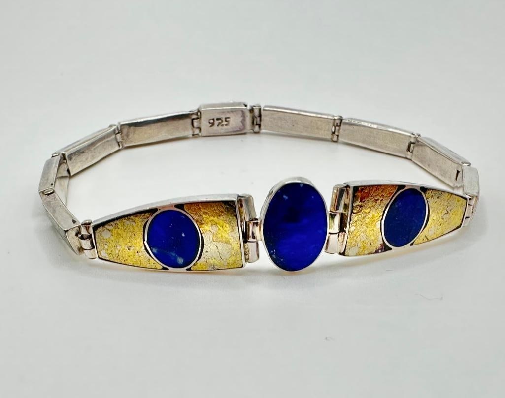 Sterling Silver Lapis Cabochon Bracelet (1 of 2)