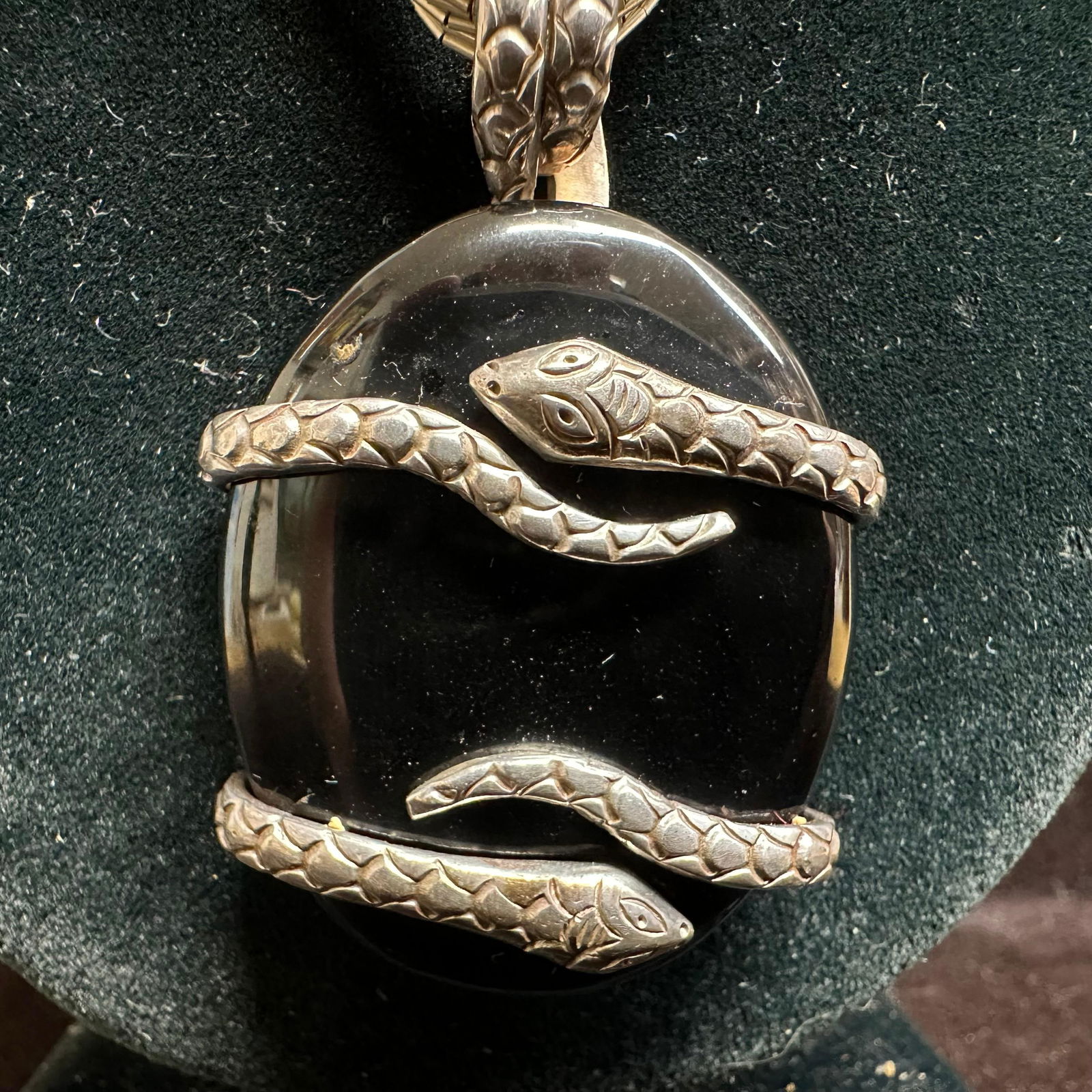 Black Onyx Large Stone Snake Wrapped Multi Strand Liquid Style Sterling Silver Necklace N35 (1 of 12)