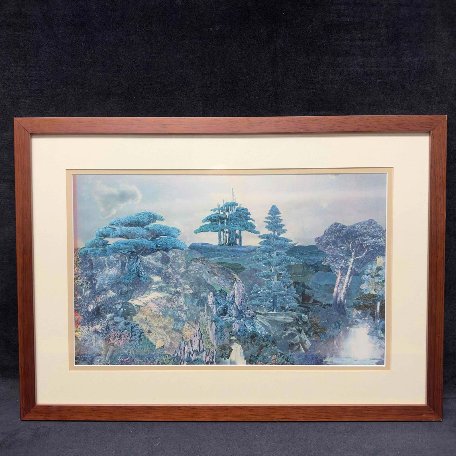 Magazine Mod Podge Collage Trees Mountains Grass Landscape Artwork: Magazine Mod Podge Collage Trees Mountains Grass Landscape Artwork. This collage features beautiful trees, mountains, and a landscape of grass. This artwork features a mod podge of magazine clippings.