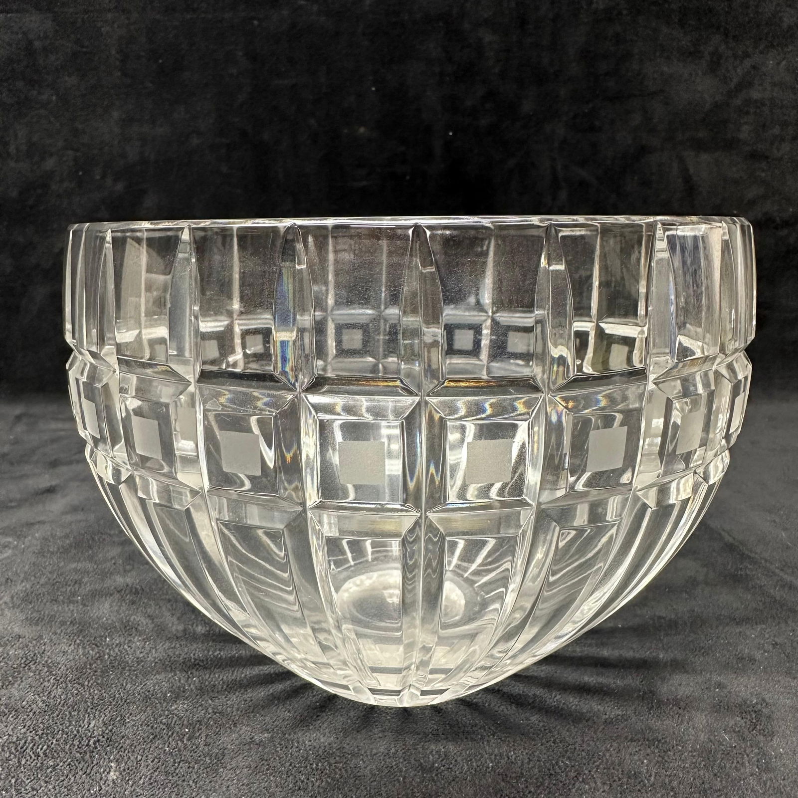 Marquis by Waterford Crystal Glass Quadrata Cut Frosted Squares Serving Bowl: Marquis By Waterford Crystal Quadrata Bowl with the Waterford hallmark on the bottom. This item is in good pre-owned, previously displayed condition with light wear and surface scratches. Please refer