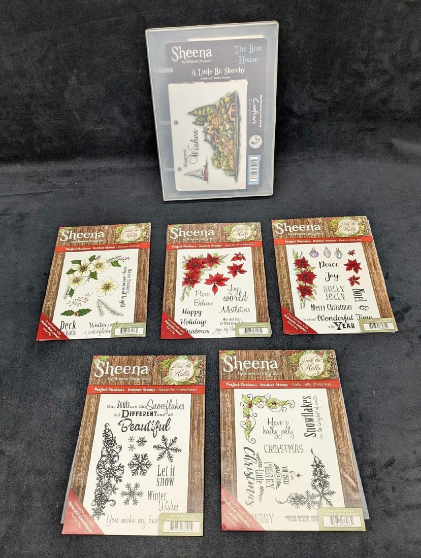 Sheena EZ Mount Rubber Stamps: Sheena EZ Mount Rubber Stamps. Please see the images for a listing of rubber stamps. The set is approx 9 1/2" x 7 1/8" x 2 1/4" and it weighs 1.80lb. 