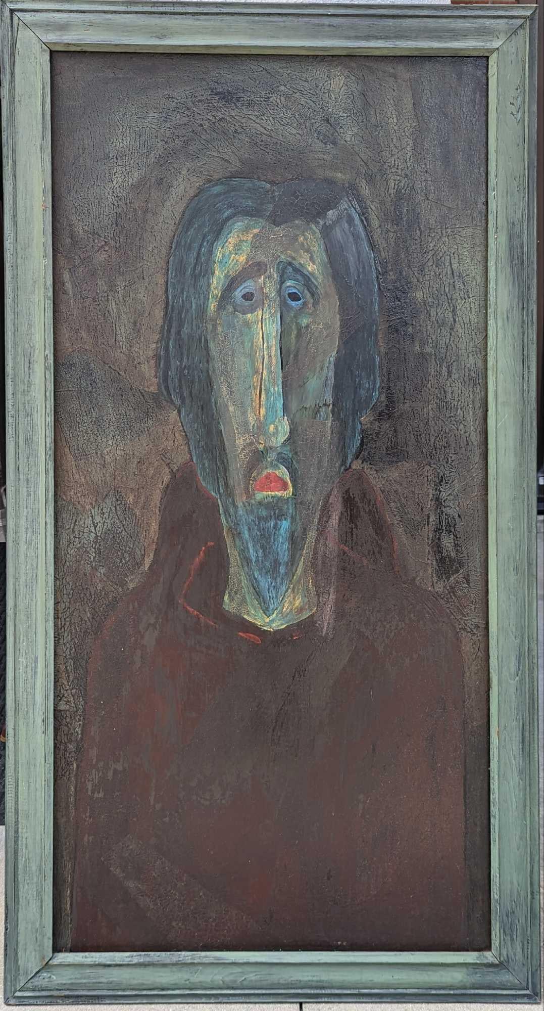 Vintage Framed Original Oil Pastel On Wood Fearful Monk: Vintage Framed Original Oil Pastel On Wood Fearful Monk. Please note, this original was not signed by the artist. This appears to be a framed original oil pastel on wood of a rather scared monk. This