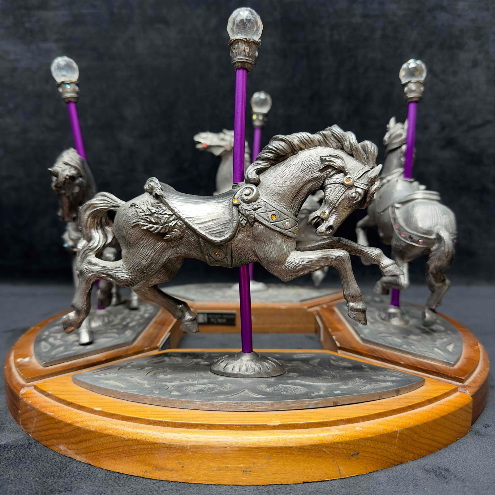 Michael Ricker Pewter American Carousel Horse Figure Set Horses Figurines: Michael Ricker Pewter American Carousel Horse Figure Set Horses Figurines. Four horse figures included in this set each etched marked Ricker 1994. Limited edition 61/750. Two horse figurines are signe