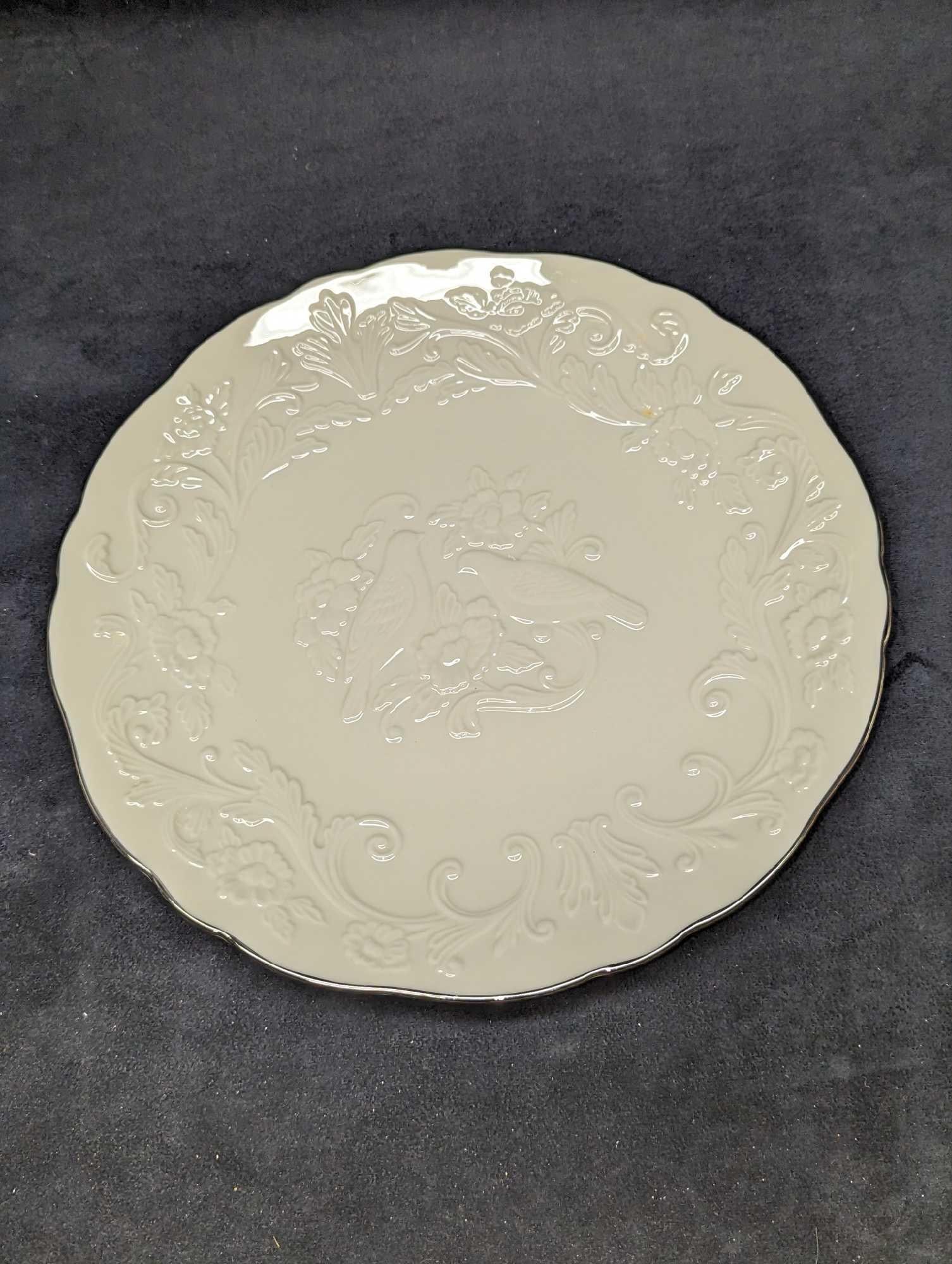 Lenox Wedding Promises Ivory China Anniversary Plate B: Lenox Wedding Promises Ivory China Anniversary Plate. "Lovebirds To Symbolize Romance. Peonies To Symbolize Affection. May Your Love Continue To Grow In Joy And Contentment As The Years Pass".