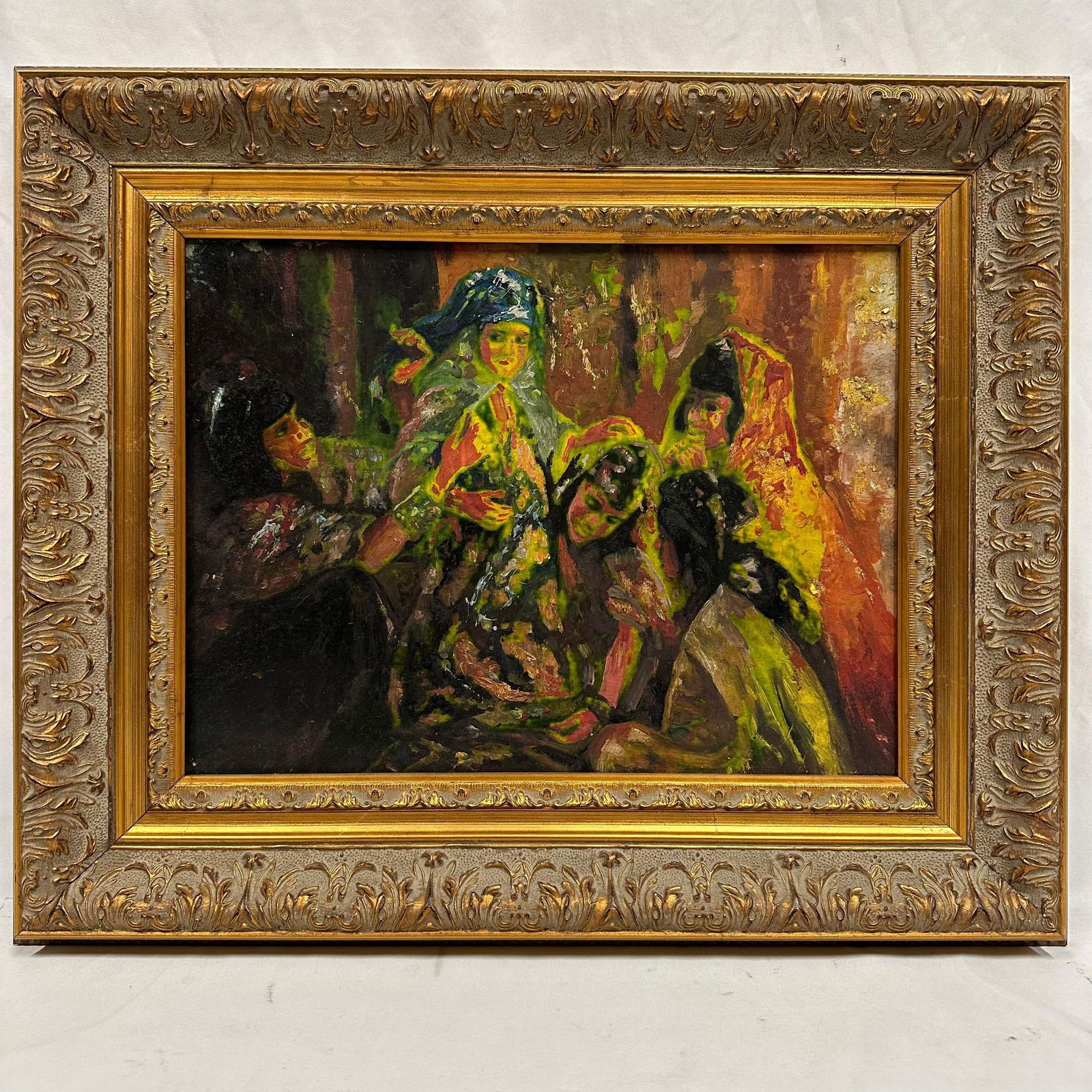 Framed Expressionist Oil Painting of Figures Artist Unknown (1 of 12)