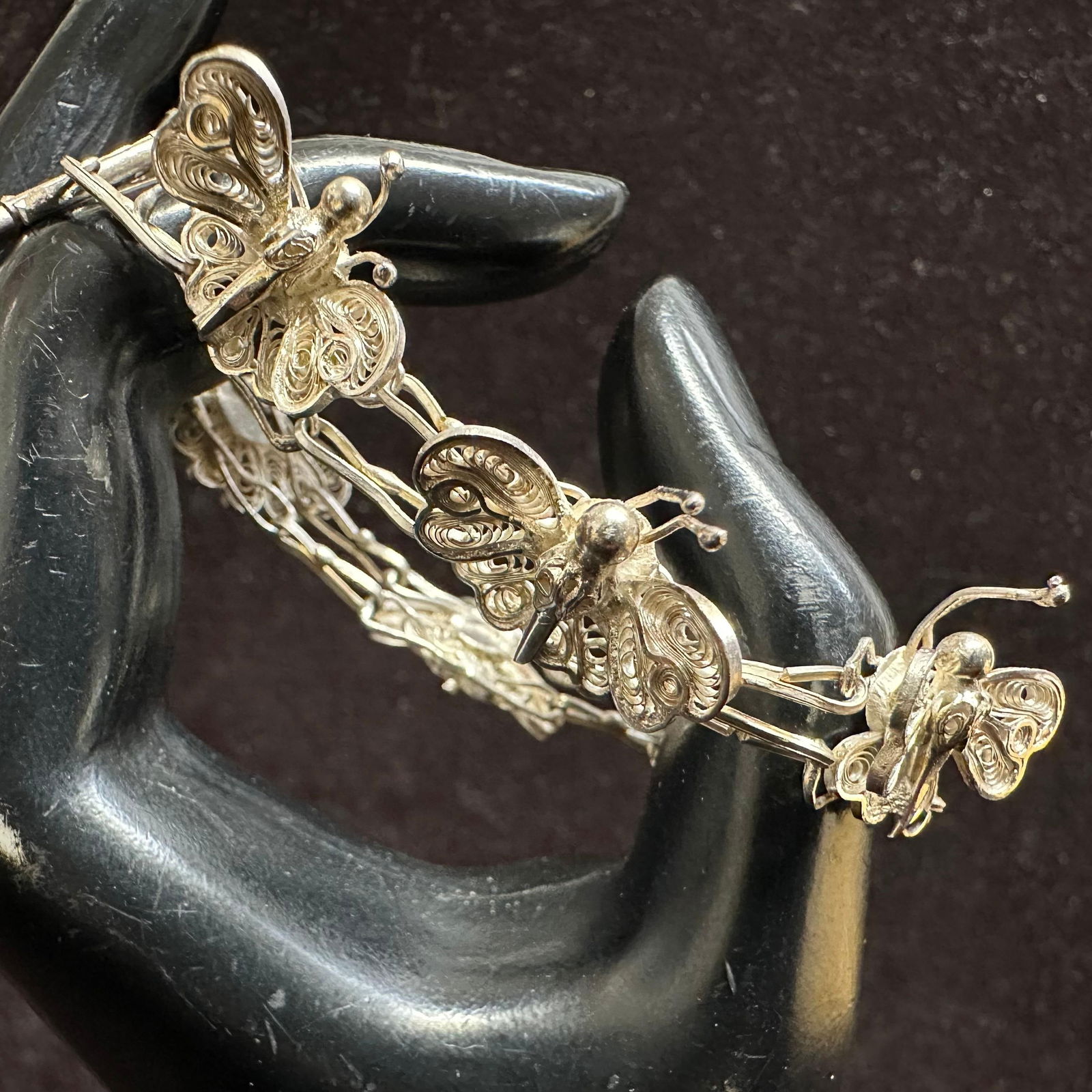 Butterfly Filigree Silverwork Butterflies Link Silver Bracelet: This item is in good pre-owned, previously used/displayed condition with noticeable light wear and surface scratches. Please reference all photos for full details. This piece of jewelry has been teste