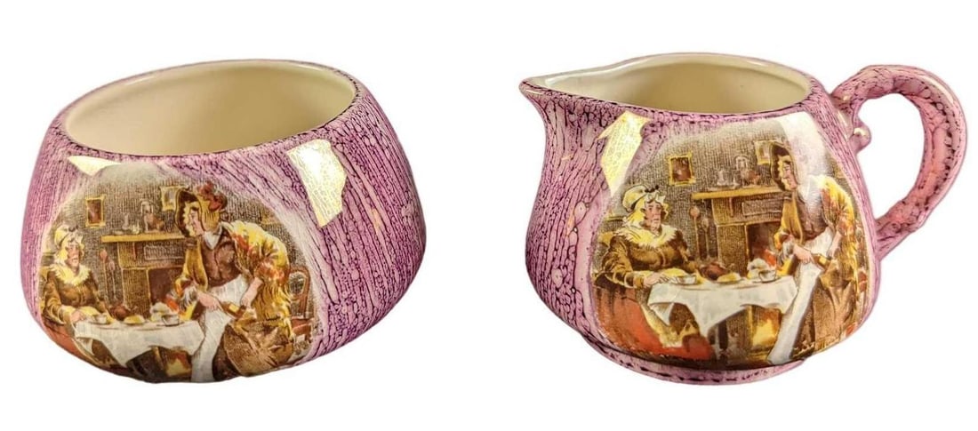Sandland Ware Cream & Sugar "Sairey Gamp Entertains Betsy Prig" (1 of 9)