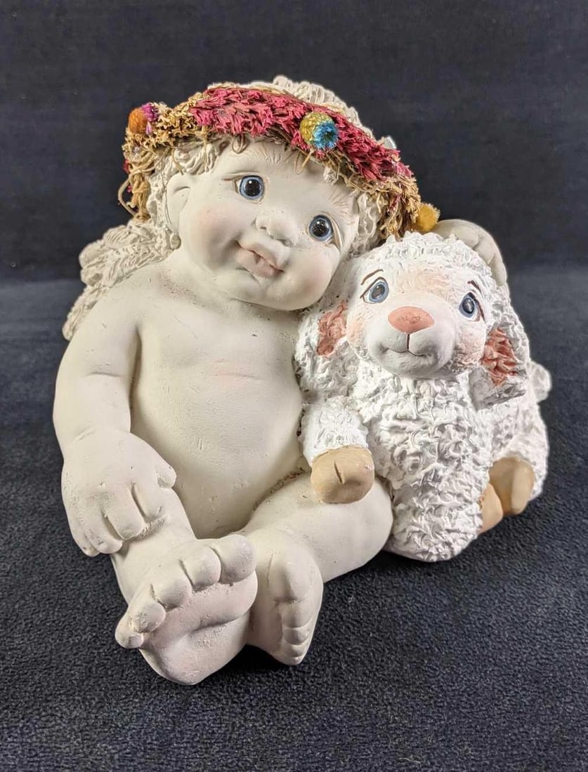 Dreamsicles Baby Angel with Lamb Figurine "Twosome": Dreamsicles Baby Angel with Lamb Figurine "Twosome" 1997 3lbs, 5.25" tall & 6.5" wide. Good condition,some wear, marks on hand and shoulder of figure. Dreamsicles is a range of fi