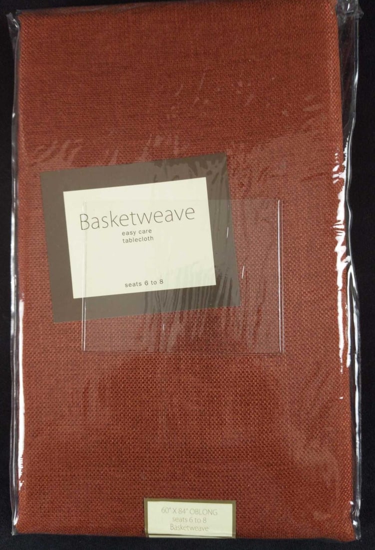 Basketweave Rust 60x84 Inch Oblong Tablecloth A - 2