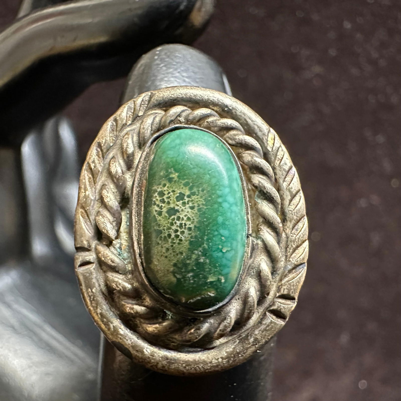 Green Turquoise Raised Bezel Setting Silver Ring Size 6: This item is in good pre-owned, previously used/displayed condition with noticeable light wear and surface scratches. Please reference all photos for full details. This piece of jewelry has been teste