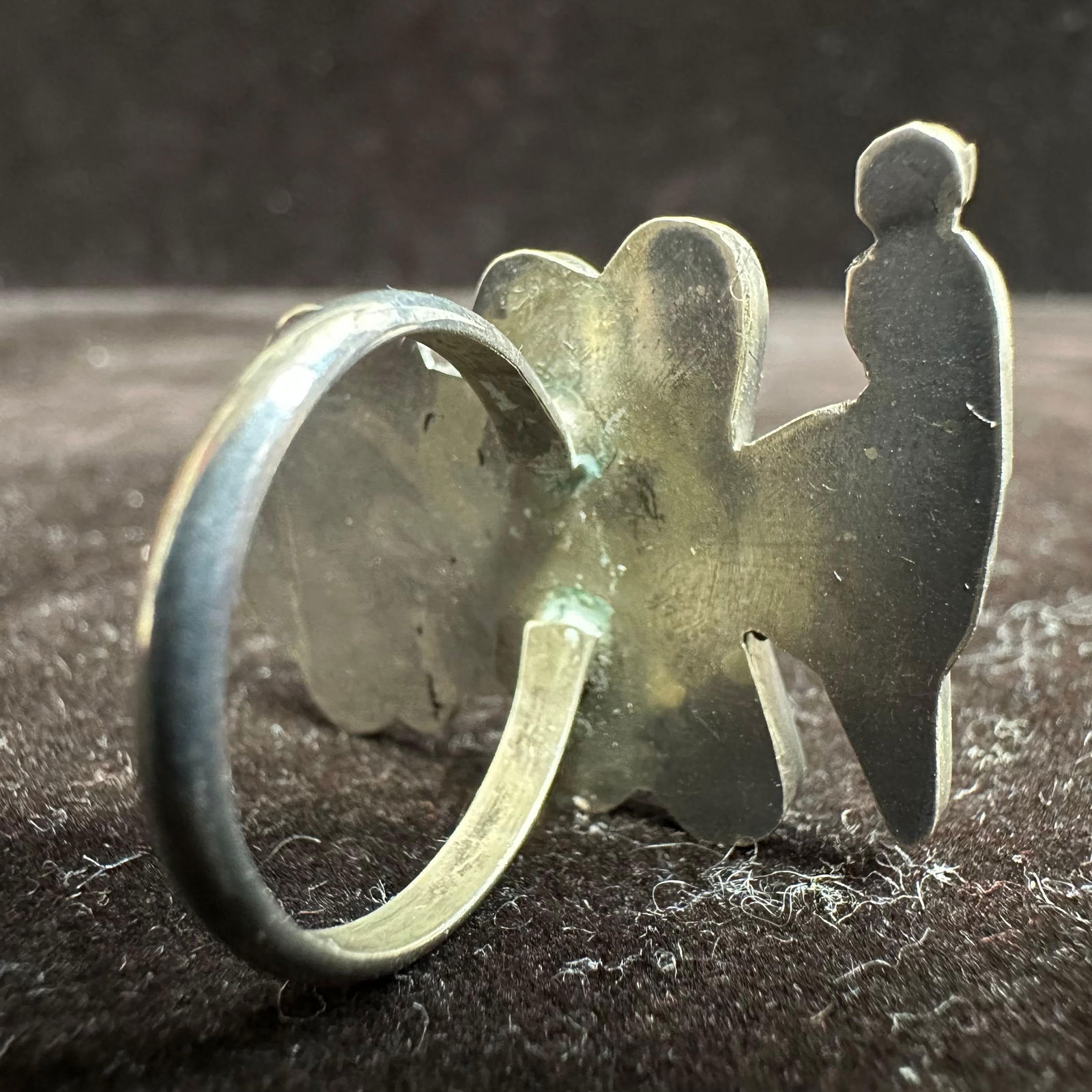 Multi Stone Inlay Zuni Thunderbird Style Silver Ring Unsigned - 5