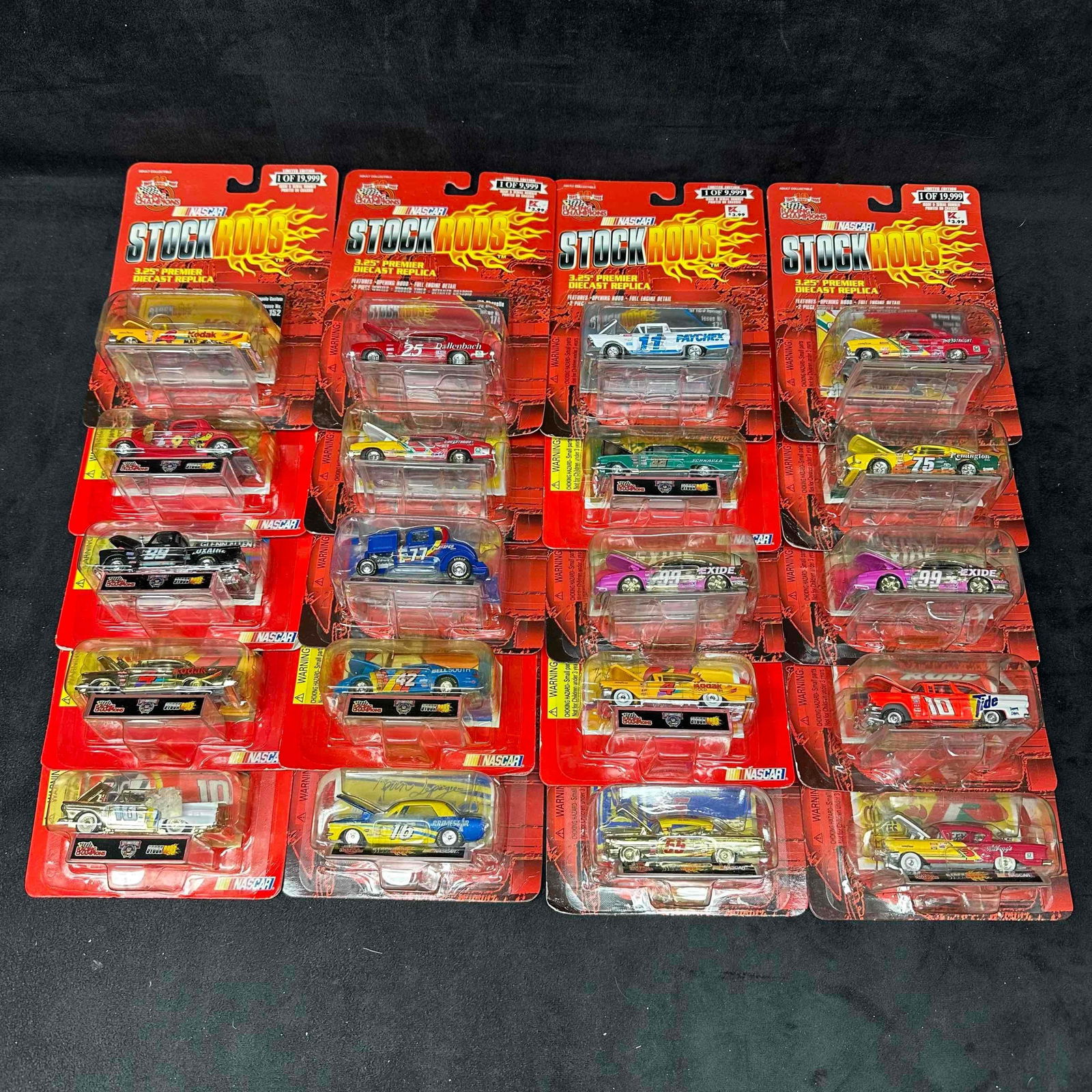 Racing Champions Stock Rods 3.25 Die Cast Replica NASCAR Set of Twenty 20 Premier Cars: Various collection of NASCAR Stock Rods collectibles featuring (20) 3.25" die cast cars. Limited Edition stock car replica with collectors card. These collectibles are in like new condition never