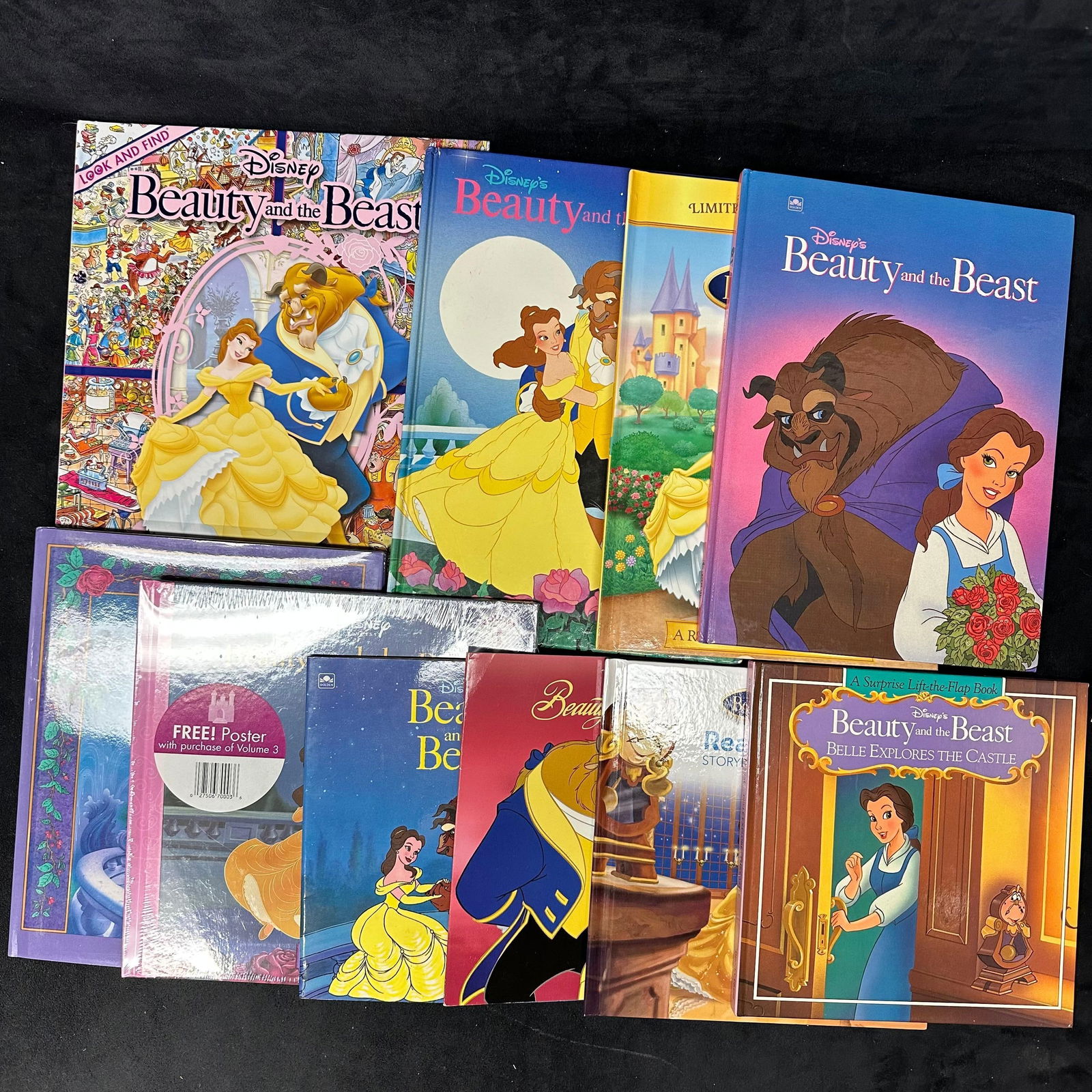 Collection of Disney Beauty and the Beast Children Books: A group of assorted Disney Beauty and the Beast children’s books. Includes a mix of hardcover and softcover titles such as storybooks, read-along editions, look-and-find, and