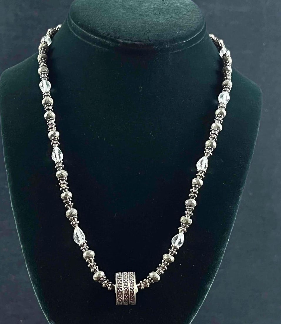 Sterling Silver and Marcasite Necklace Handmade: Sterling Silver and Marcasite Necklace Handmade Pictured is a handmade necklace made by jewelry designer Christina Dickson. Dickson used only the finest quality materials such as sterling silver and r