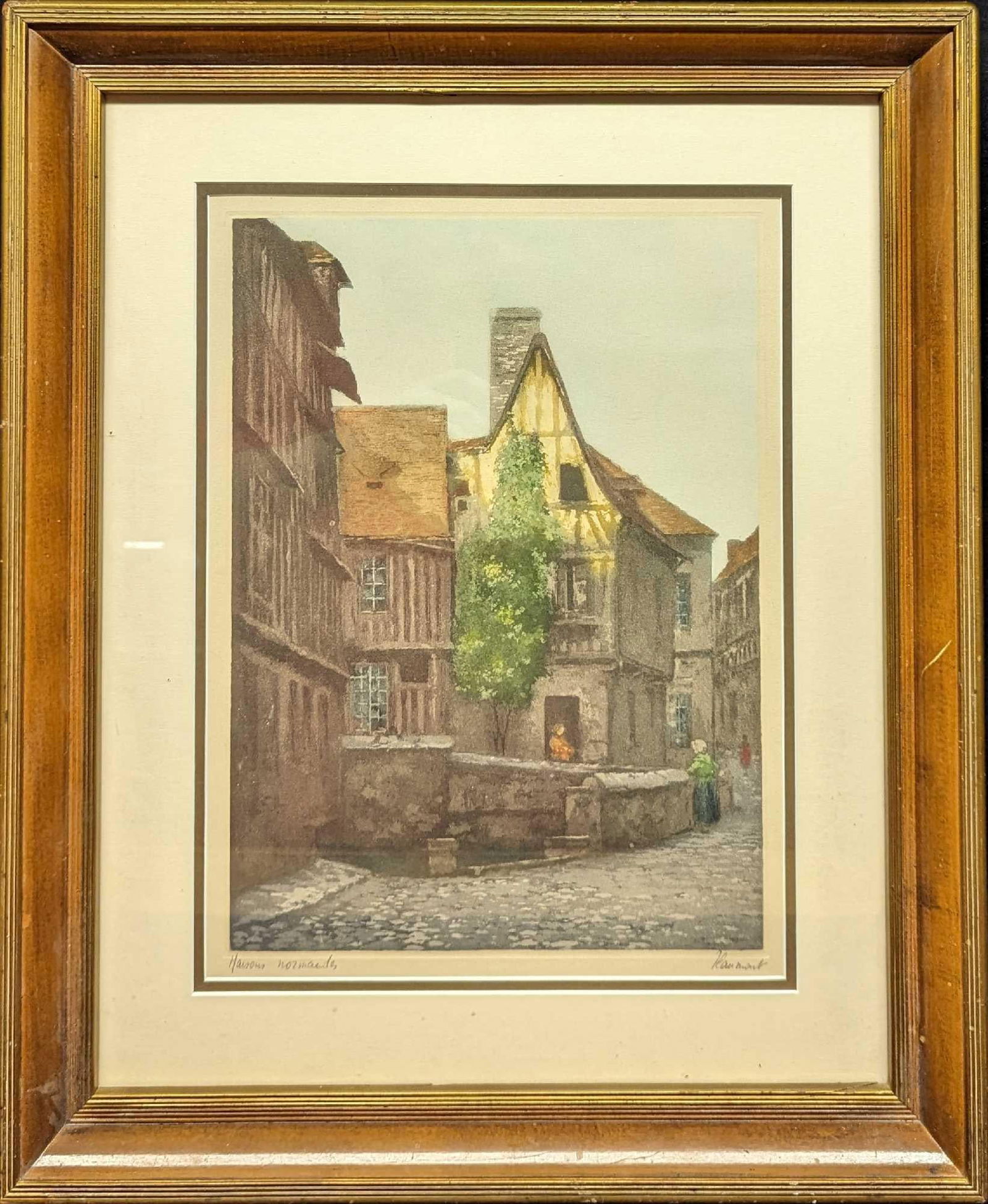 Vintage Colored Signed Old Town Etching (1 of 7)