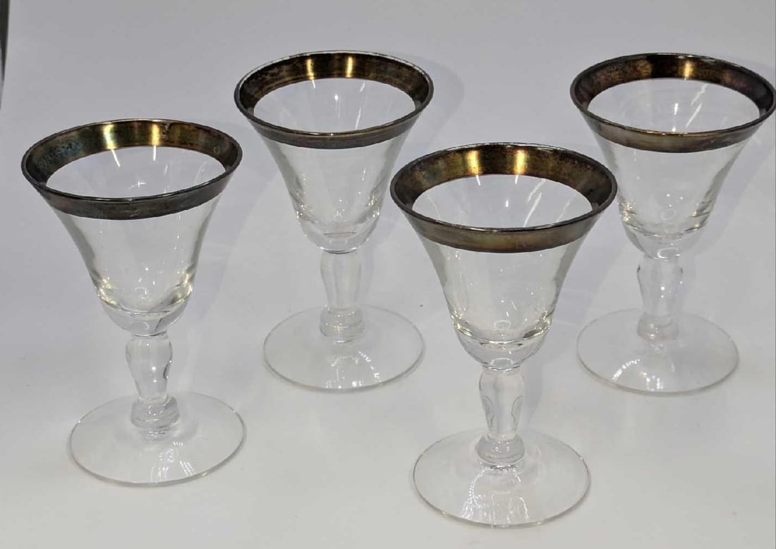 4 Vintage Silver Rimmed Cordial Glasses Dorothy Thrope B (1 of 9)