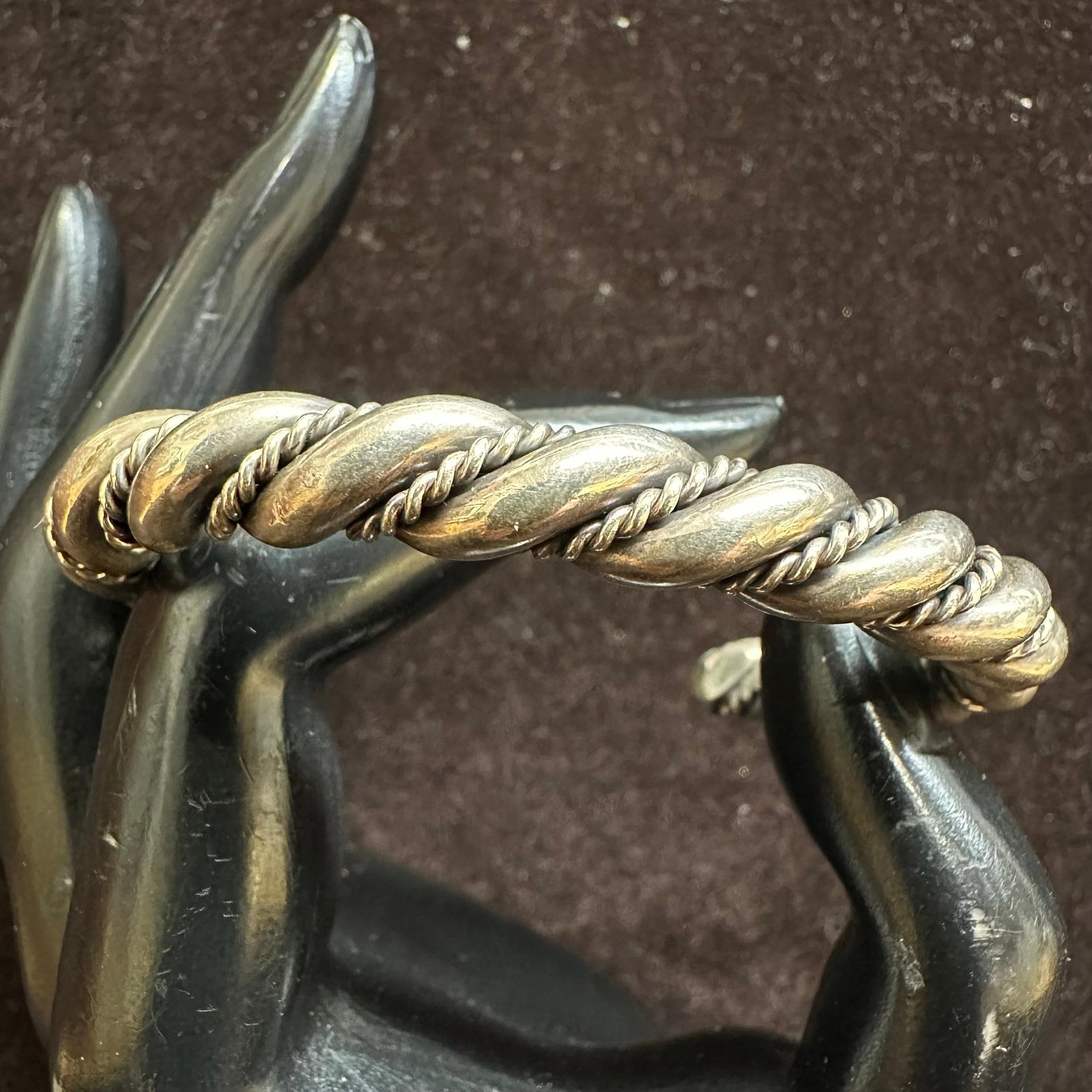 Twisted Rope Cable Cuff Bracelet Unmarked Silver Bangle (1 of 8)