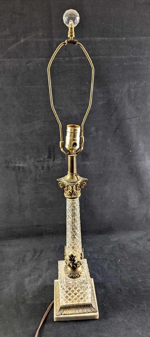 Vintage Brass Tone Metal & Glass Pillar Table Lamp (1 of 7)