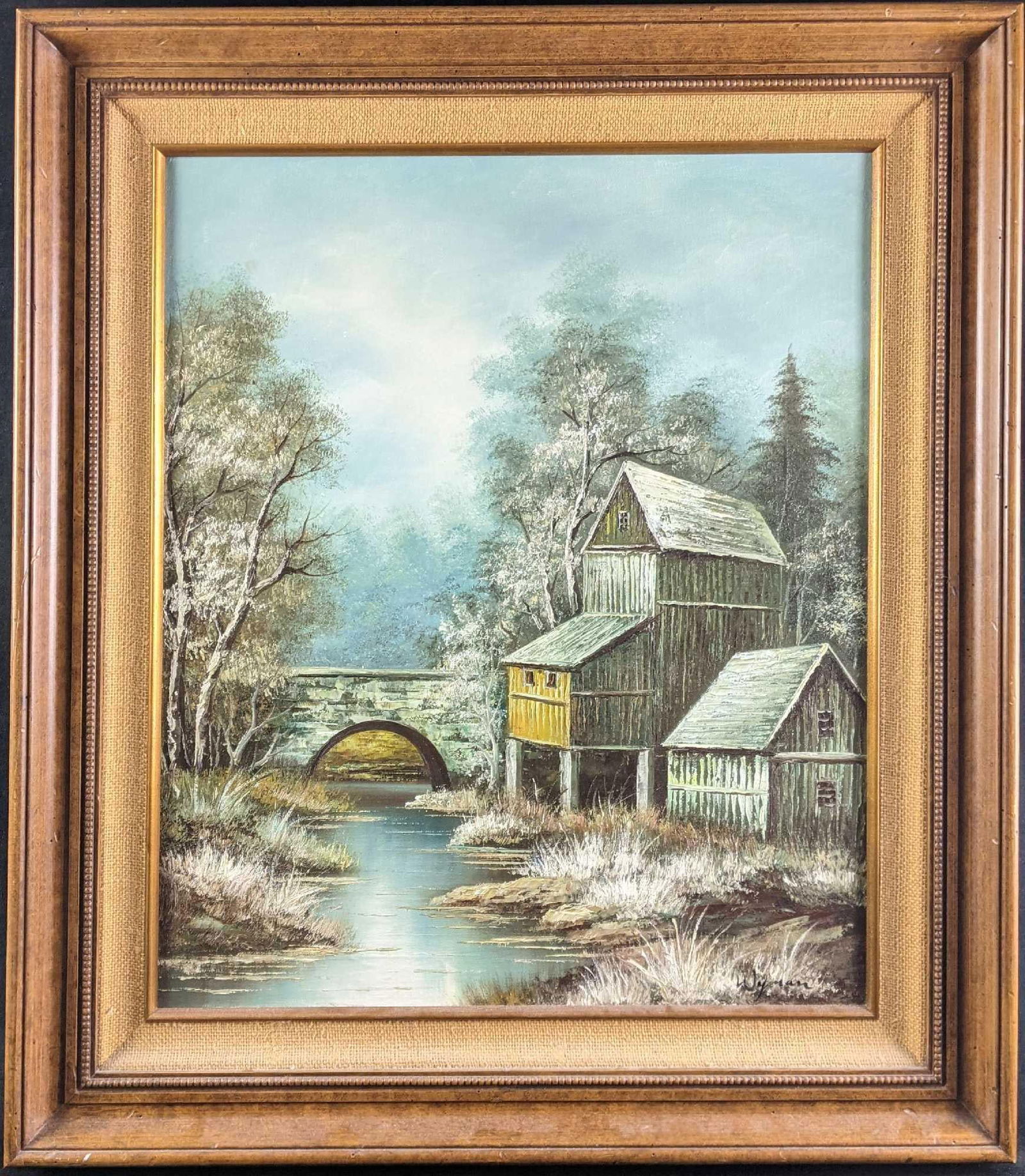 Oil Painting On Canvas Wyman Winter Painting: Oil Painting On Canvas Wyman Winter Painting This beautiful oil painting was done by Artistic Interiors. It is a reproduction of this painting by an artist by Wyman. This is in good condition the fram