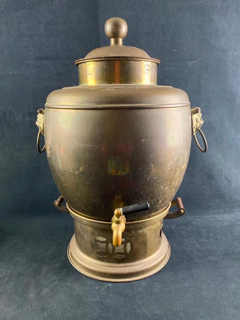 Vintage Brass Drink Dispenser, Lions Head Handles (1 of 9)