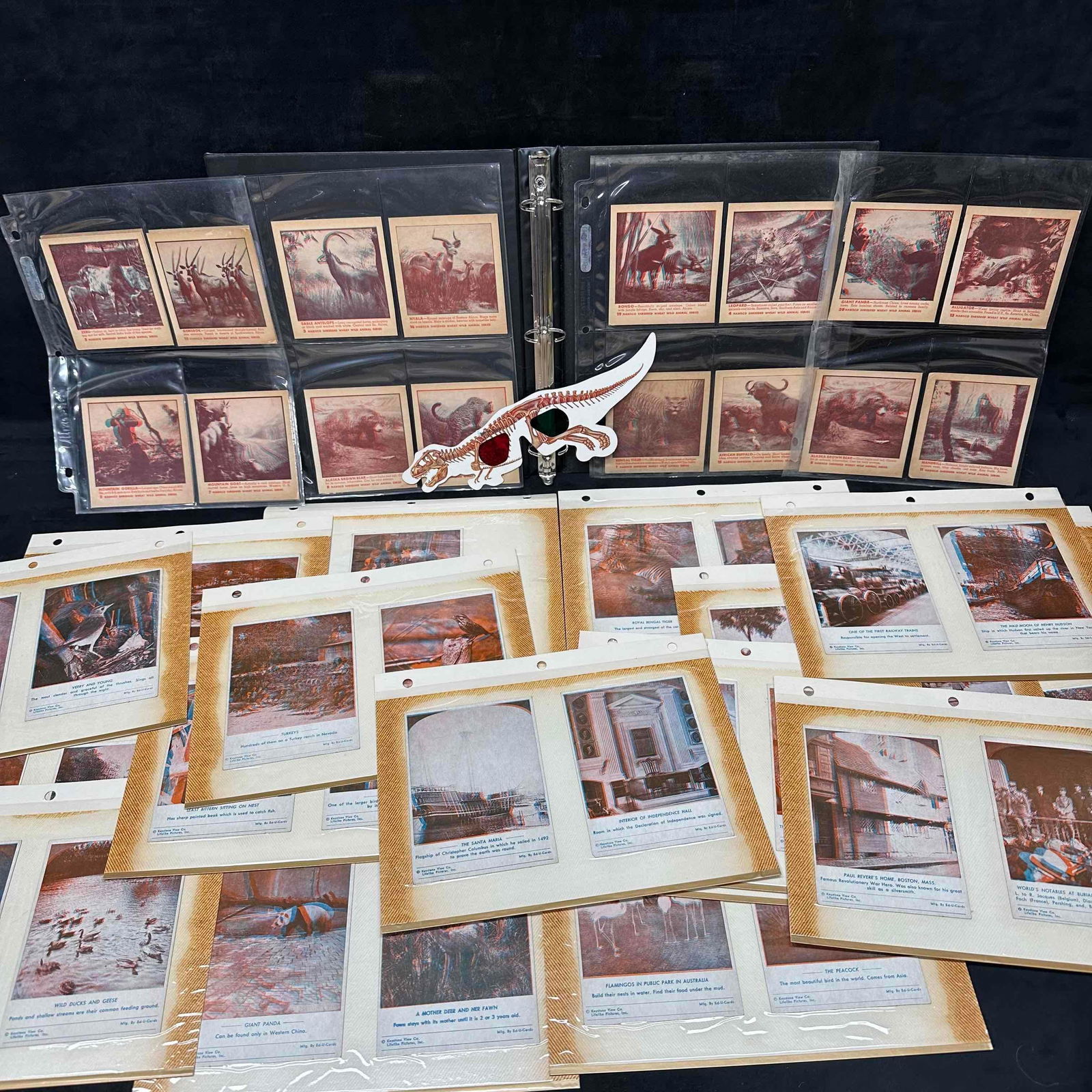 Keystone View Company Ranch 3D Edu Cards Set Binder Collection Vintage: Twenty five page collection of various Keystone View Co. Ed-U-Cards. Featuring birds, animals, architecture, and buildings. (60) sixty cards total. This item is in good pre-owned, previously