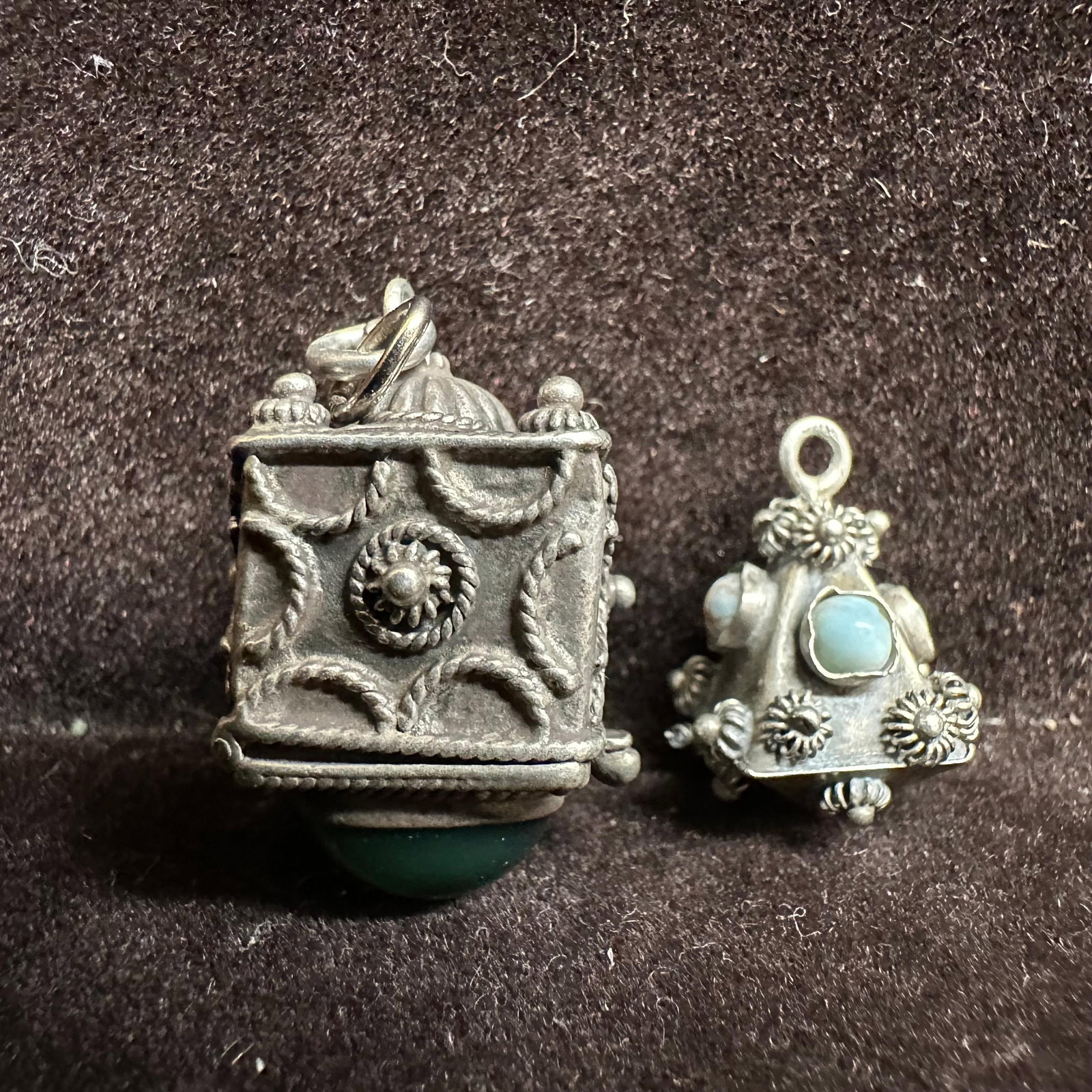 Ornate Filigree Locket Poison Charm 800 Silver Stone Charms Set T87 (1 of 6)