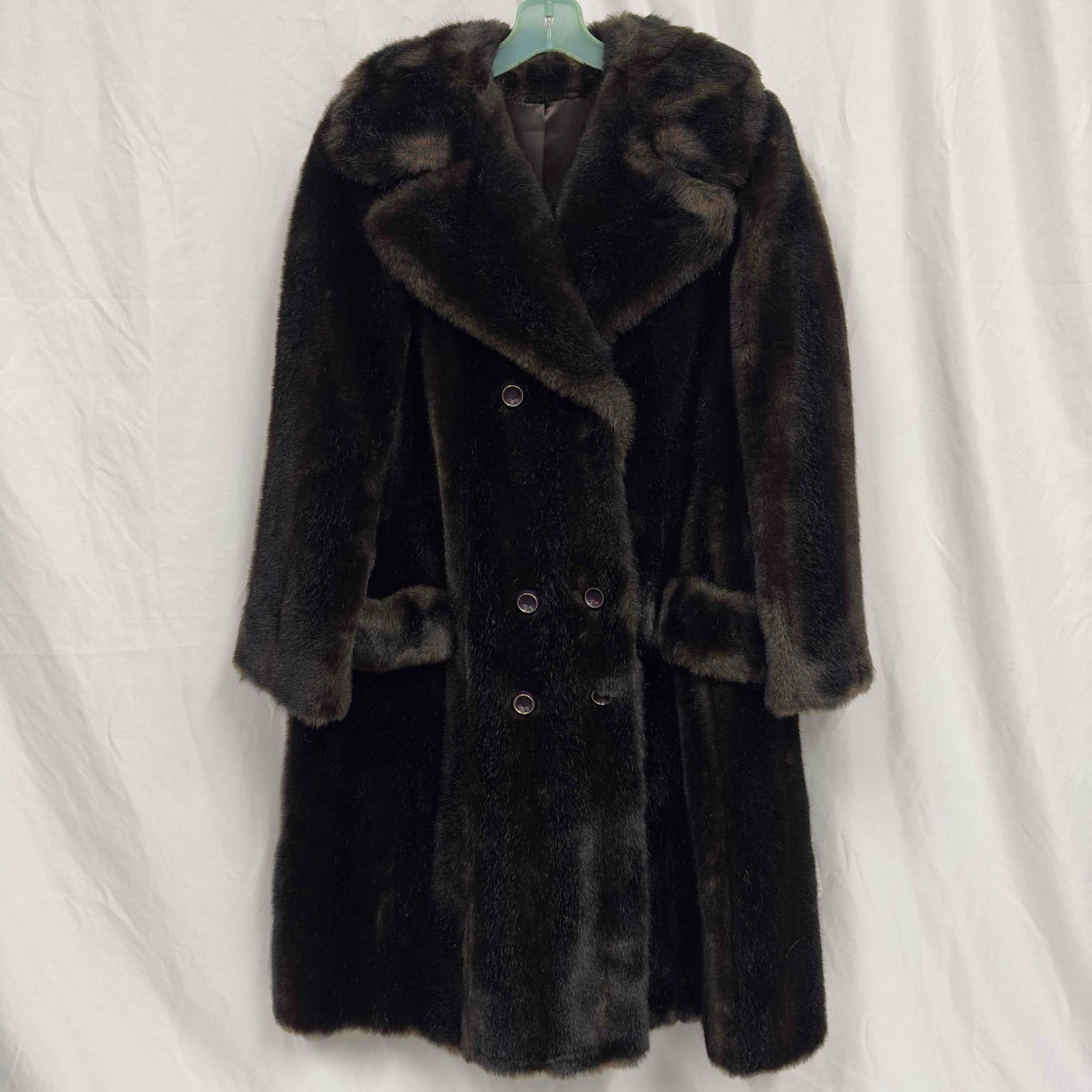 Esprit by North Bay Black Faux Fur Long Trent Coat Style (1 of 10)
