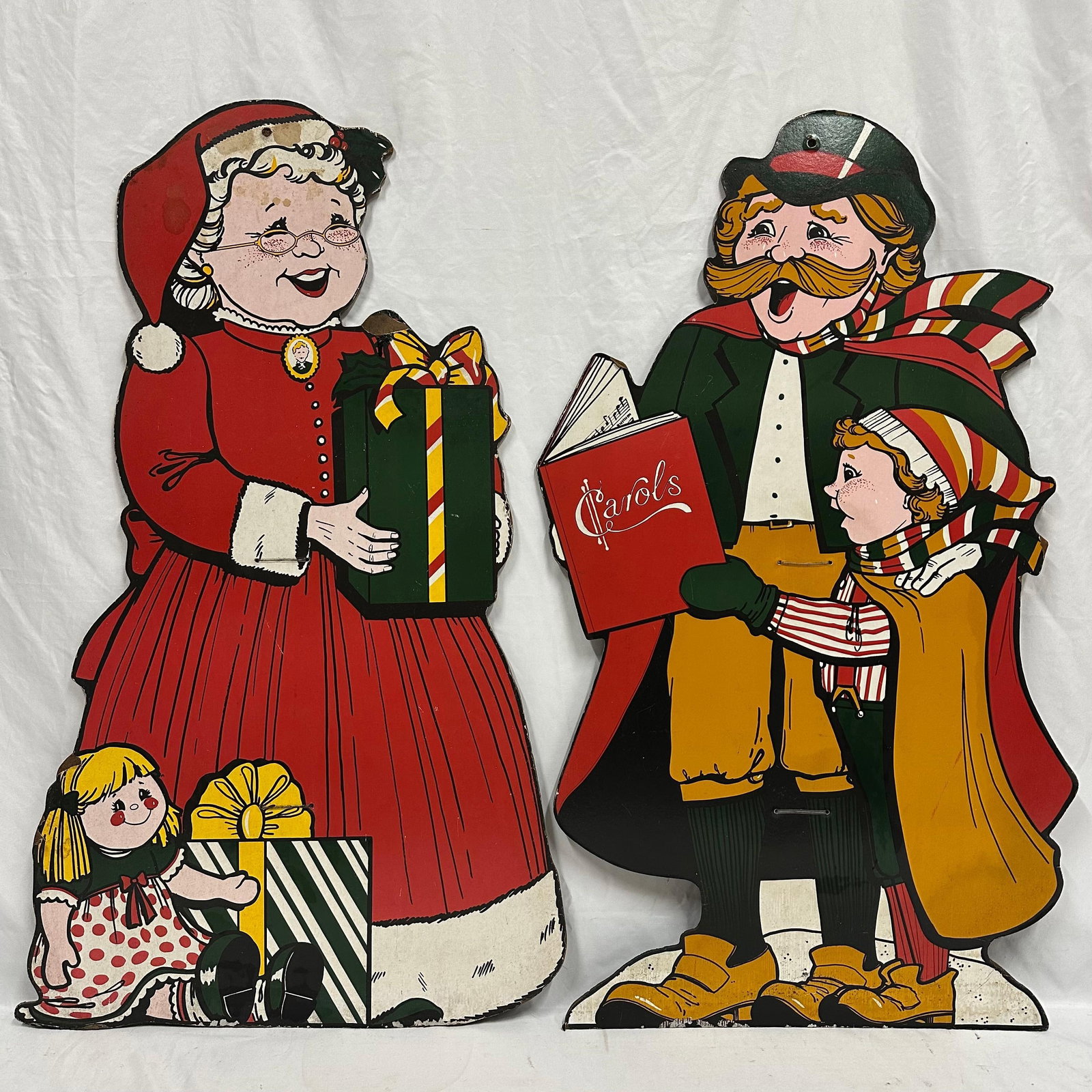 Vintage Christmas Cutout Board Decorations Mrs. Claus and Carolers Set (1 of 11)
