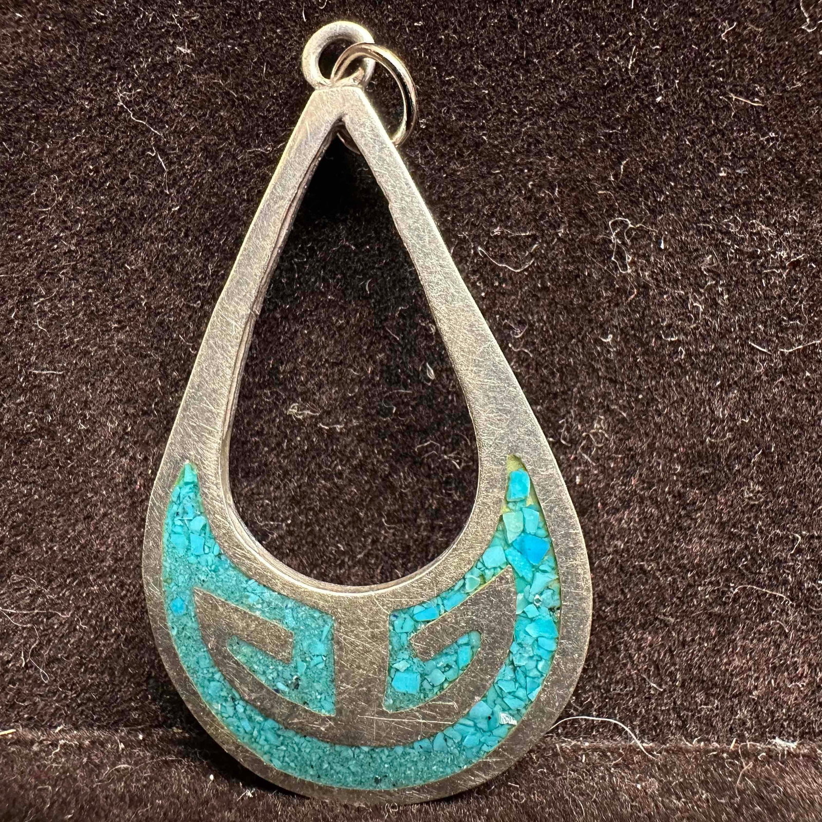 Sterling Silver Composite Turquoise Necklace Pendant Navajo Style Geometric Design D13: This item is in good pre-owned, previously used/displayed condition with noticeable light wear, and surface scratches. Please reference all photos for full details. This piece of jewelry has been test