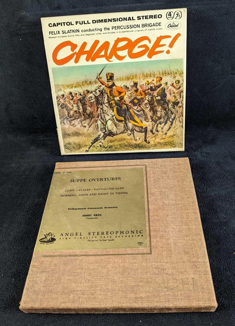Suppe Overtures And CHARGE! 4 Track Tapes: Suppe Overtures And CHARGE! 4 Track Tapes. This lot includes: (1) Suppe Overtures - Light Calvary - Tantalusqualen Morning, Noon And Night In Vienna. Philharmoia Promenade Orchestra. Henry Krips - Co
