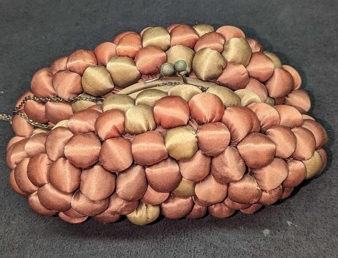 Anthropologie Marco Santi Satin Puff Clutch Purse: Anthropologie Marco Santi Satin Puff Clutch Purse. This is approx 8" x 4 1/2" x 4" and it weighs 0.52lb. The purse has some light signs of wear. 