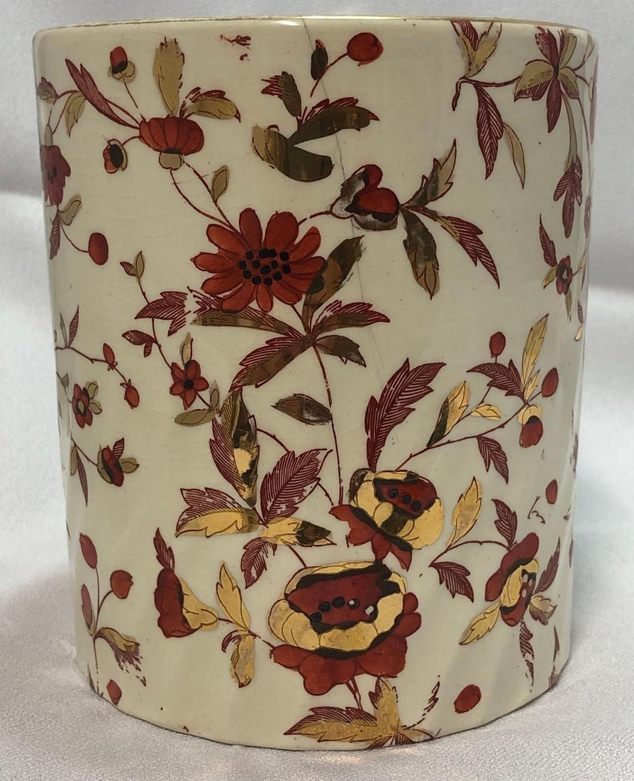 Vintage MCM Red & Gold Enamel Floral Plant Pot (1 of 7)