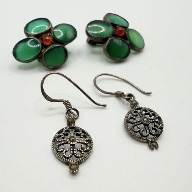2 Pairs of Vintage Sterling Earrings: This piece of jewelry has been tested and researched prior to listing. Please view all our pictures they are part of our description. DETAILS: Metal - Sterling SilverColor - SilverStones -