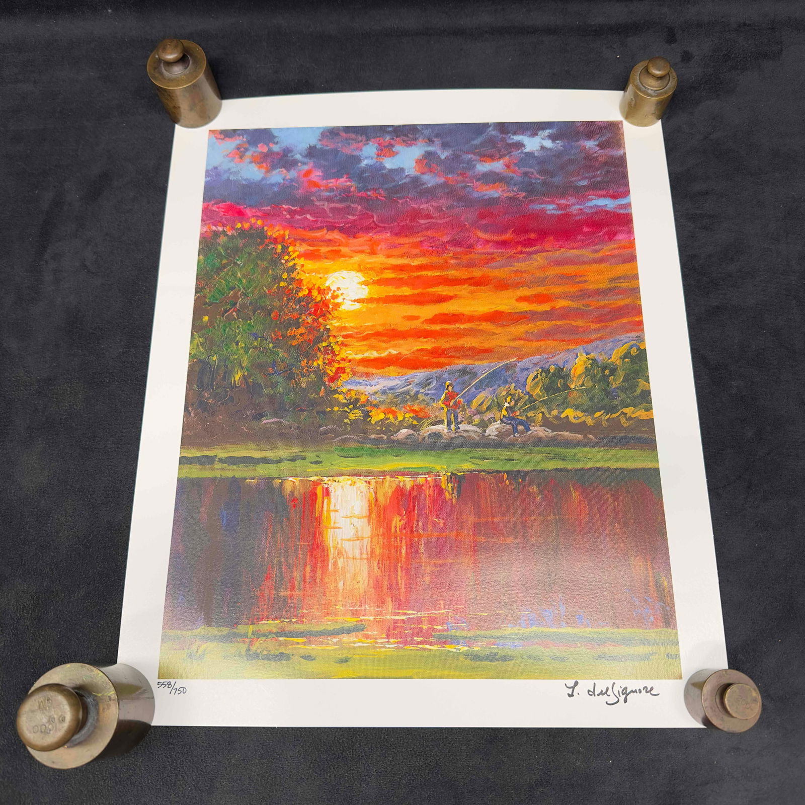 Littorio Del Signore Deux Pecheurs Seriolithograph Signed and Numbered 2003: Littorio Del Signore Deux Pecheurs Seriolithograph Signed and Numbered 2003. Seriolithograph in color on paper. Signed in ink, lower right, and numbered. From the edition of 750. Signed by Littorio De